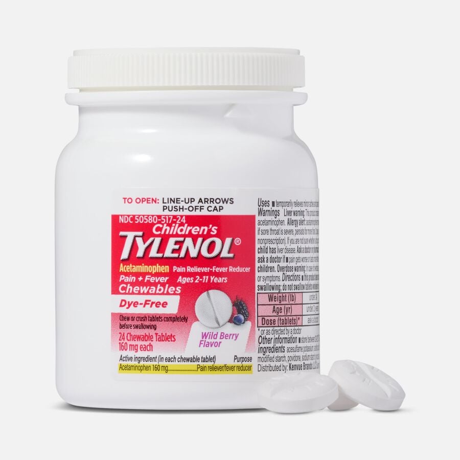 Children&rsquo;s Tylenol Dye-Free Wild Berry Chewables Pain and Fever Relief, Ages 2-11 Years, 24 ct., , large image number 2