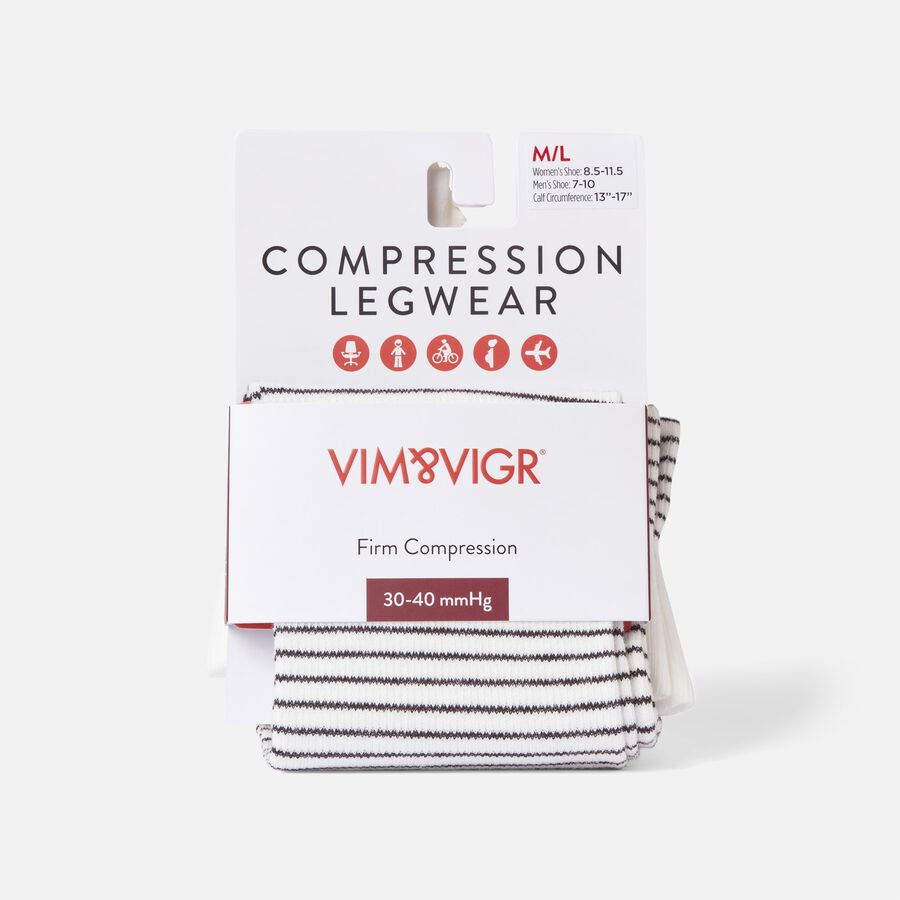 VIM & VIGR Cotton Compression Socks, Pinstripe, Cream and Black, 30-40 mmHg, , large image number 1