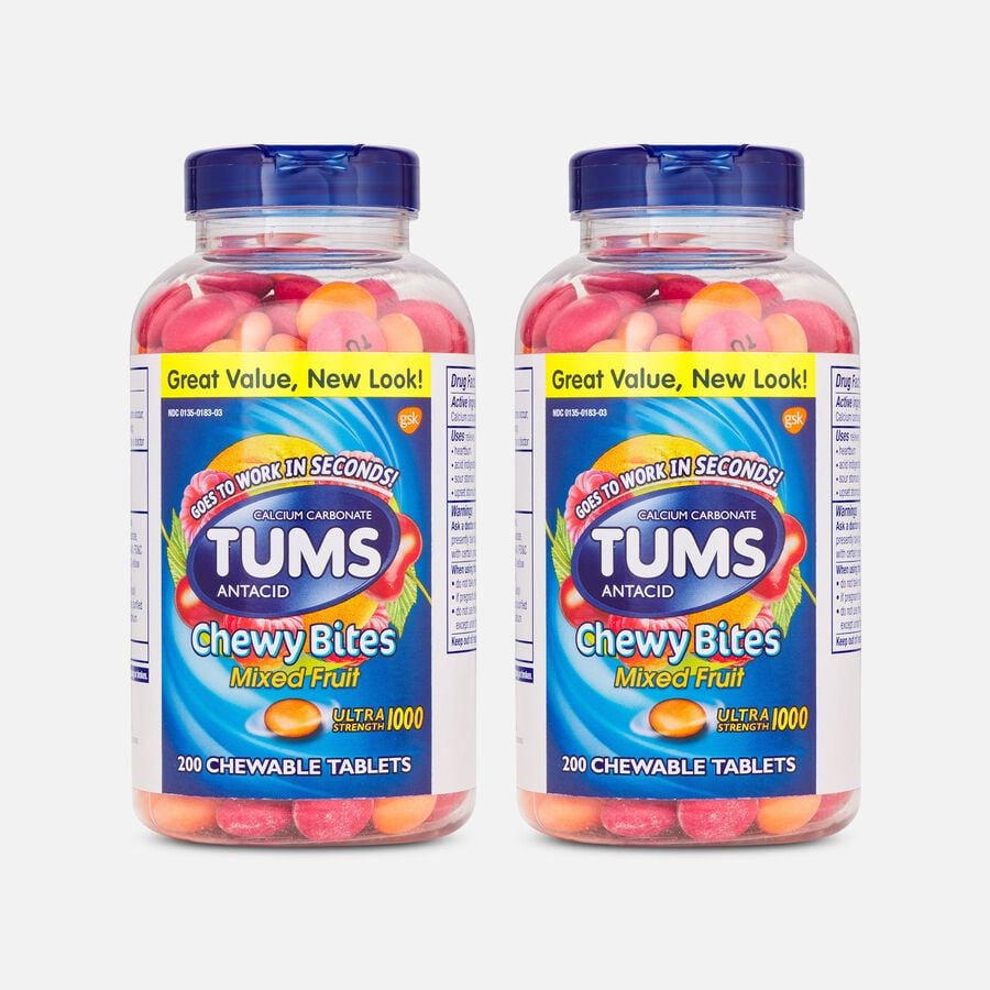 TUMS Chewy Bites Ultra Strength Antacid Chewable Tablets, Mixed Fruit, 200 ct. (2-Pack), , large image number 0