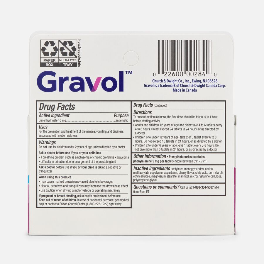 Gravol Kids Motion Sickness Chewables,  Cherry, 18 ct., , large image number 1