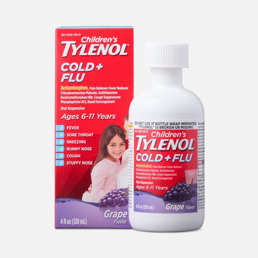 Children's Tylenol Cold + Flu, Grape Flavor, 4 fl oz., , large image number 0