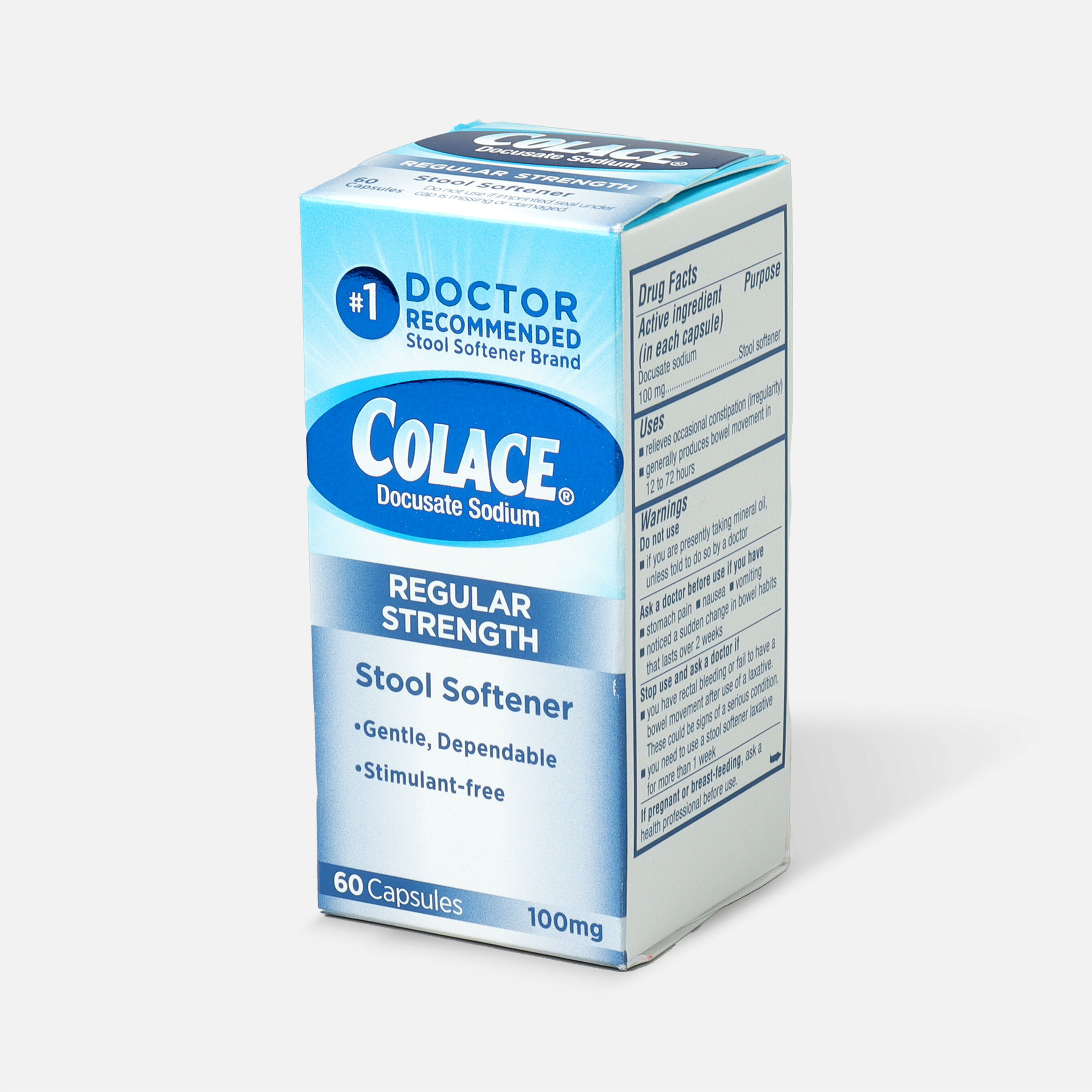 Colace Stool Softener Laxative 100 mg, Capsules, 60 ct.