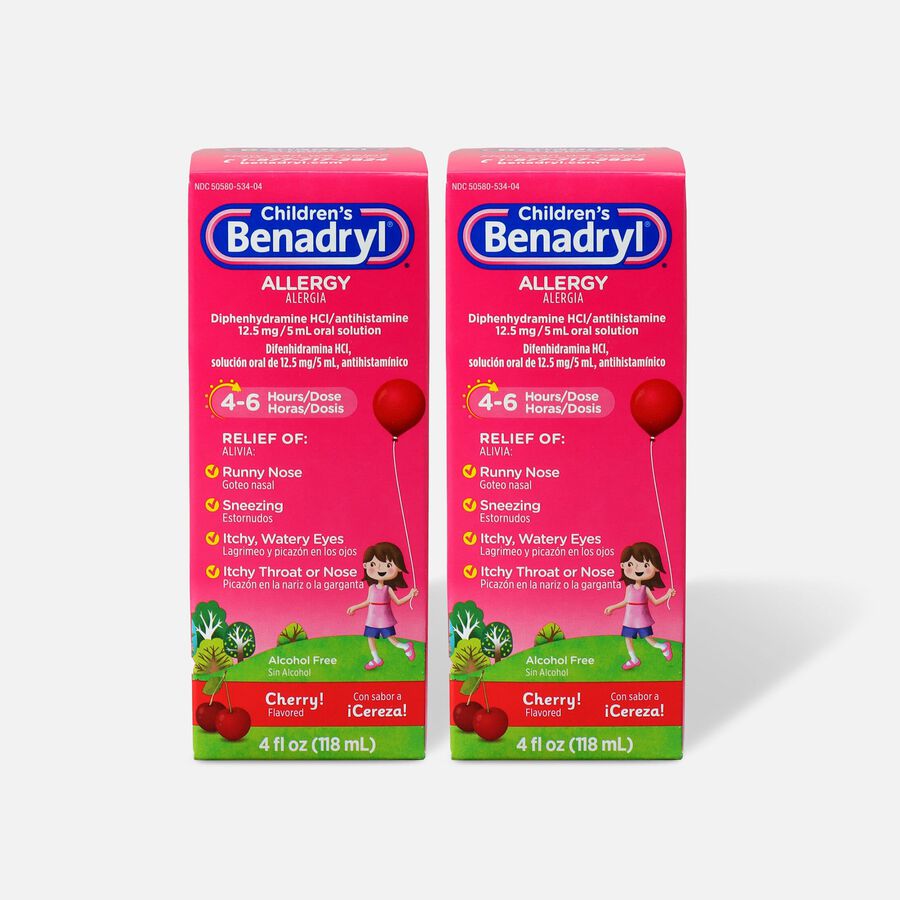 FSA Eligible Children's Benadryl Cherry flavored Allergy 4 fl oz. (2