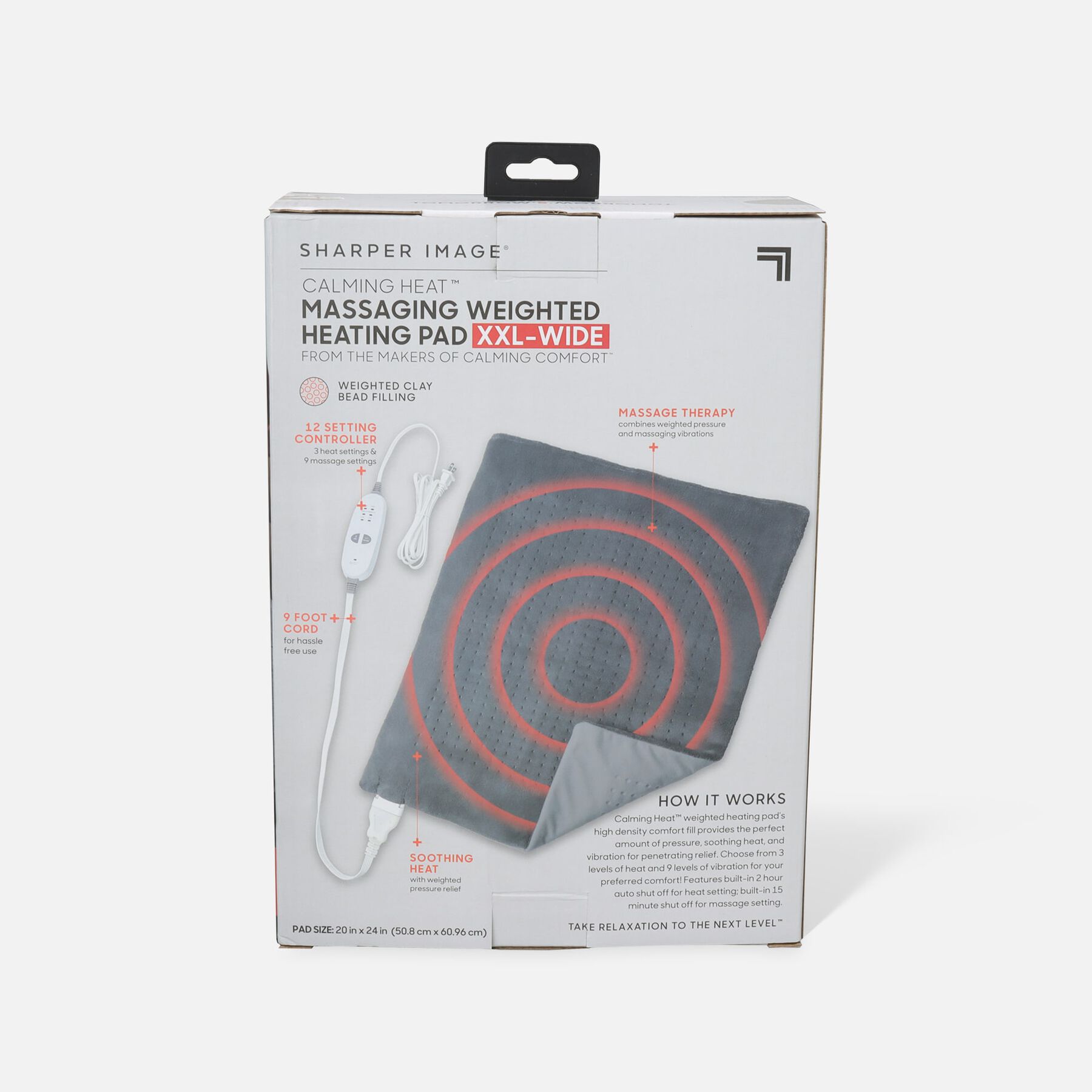 Sharper Image® Calming Heat XXLWide Massaging Weighted Heating Pad, 12