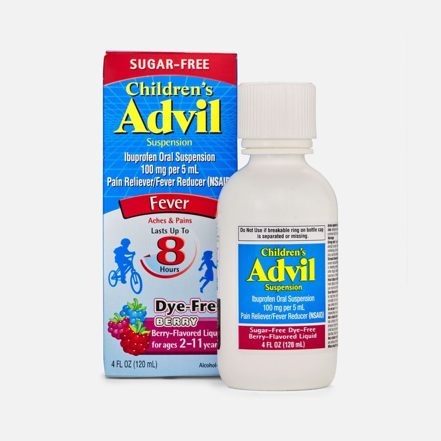 Children's Advil Pain Reliever and Fever Reducer, Sugar Free and Dye Free Ibuprofen Oral Suspension, Berry Flavored, 4 fl oz., , large image number 0