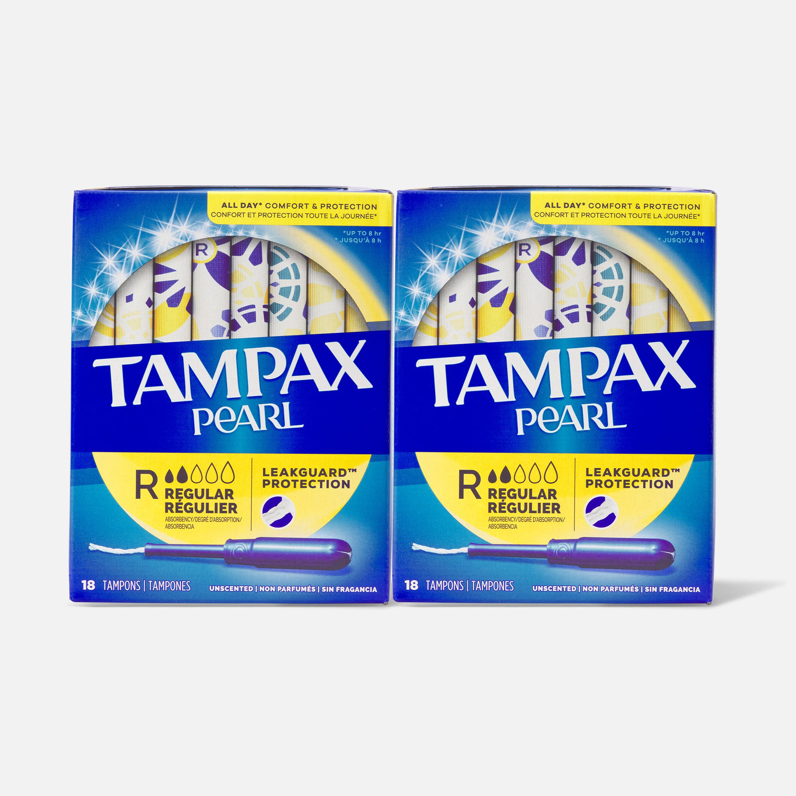 FSA Eligible Tampax Pearl Tampons, Regular Absorbency, 18 ct. (2Pack
