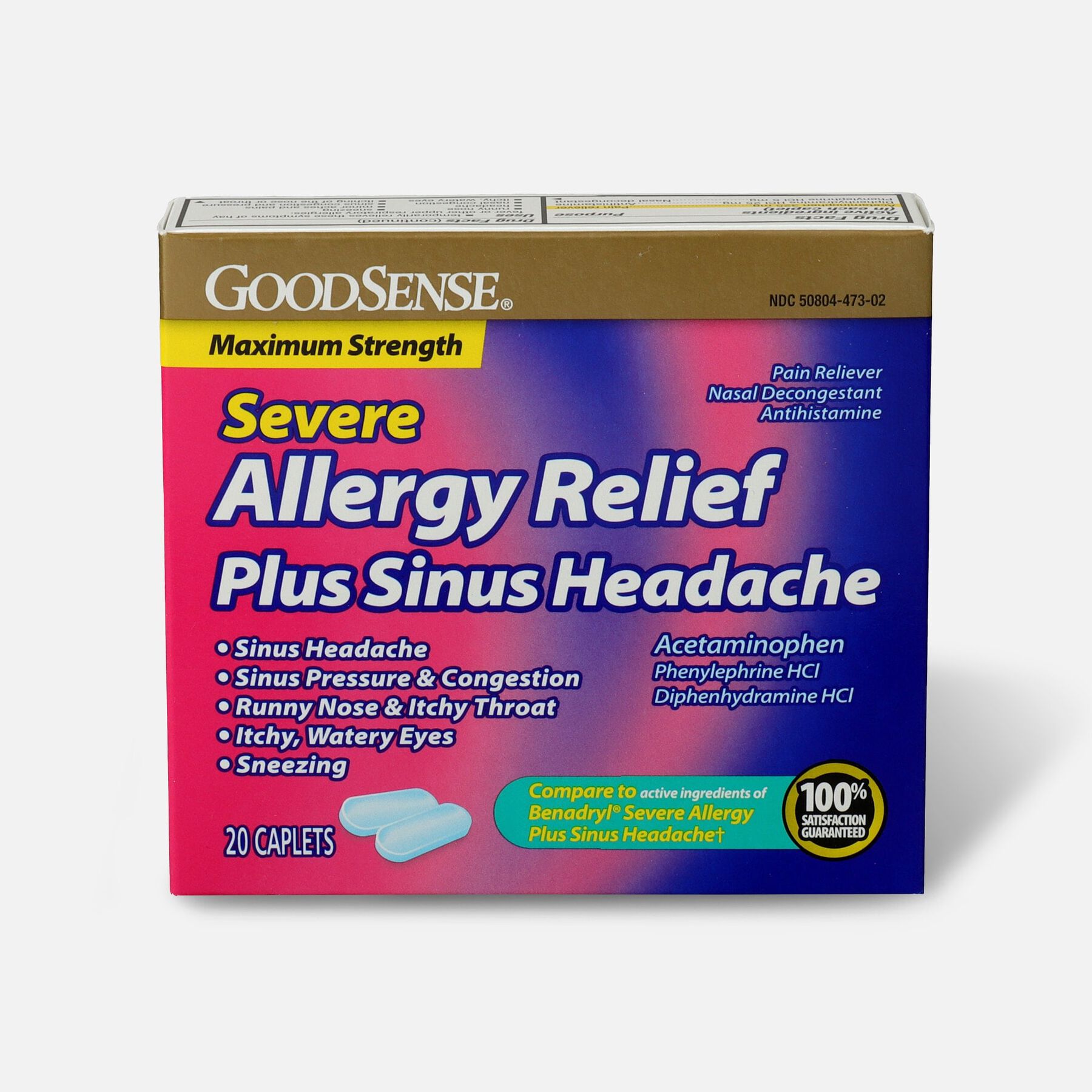 GoodSense® Severe Allergy Relief Plus Sinus Headache Caplets, 20ct