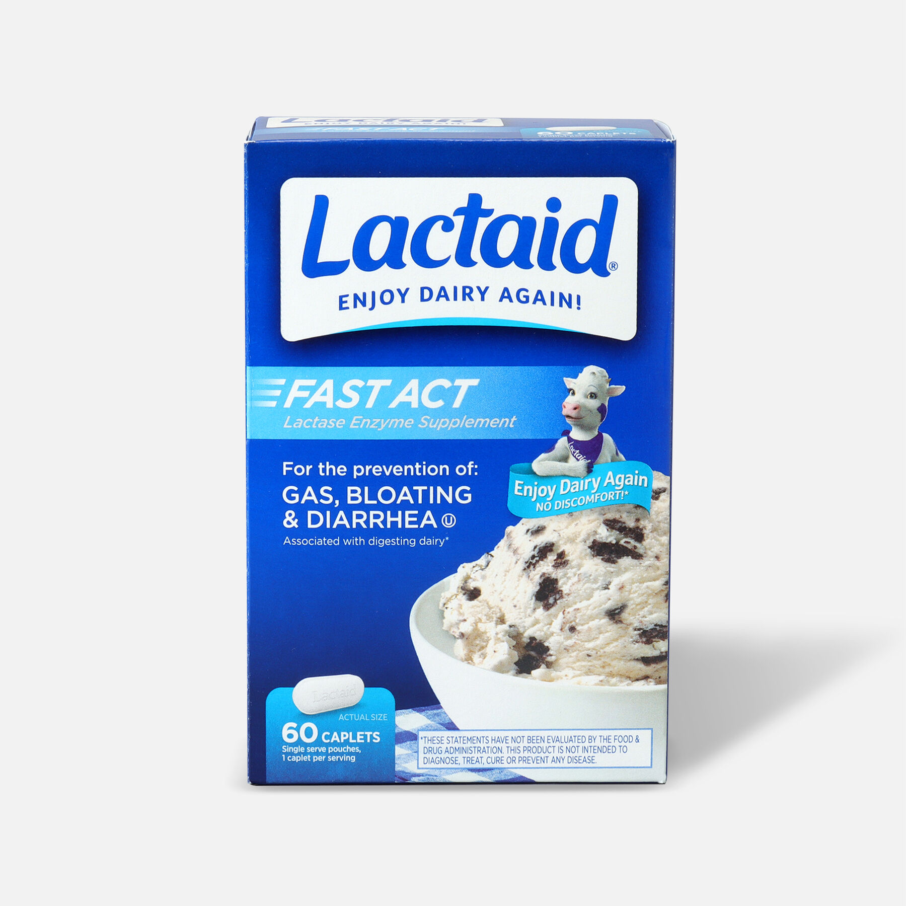 Lactaid Fast Act Lactase Enzyme Supplement, Caplets, 60 ea