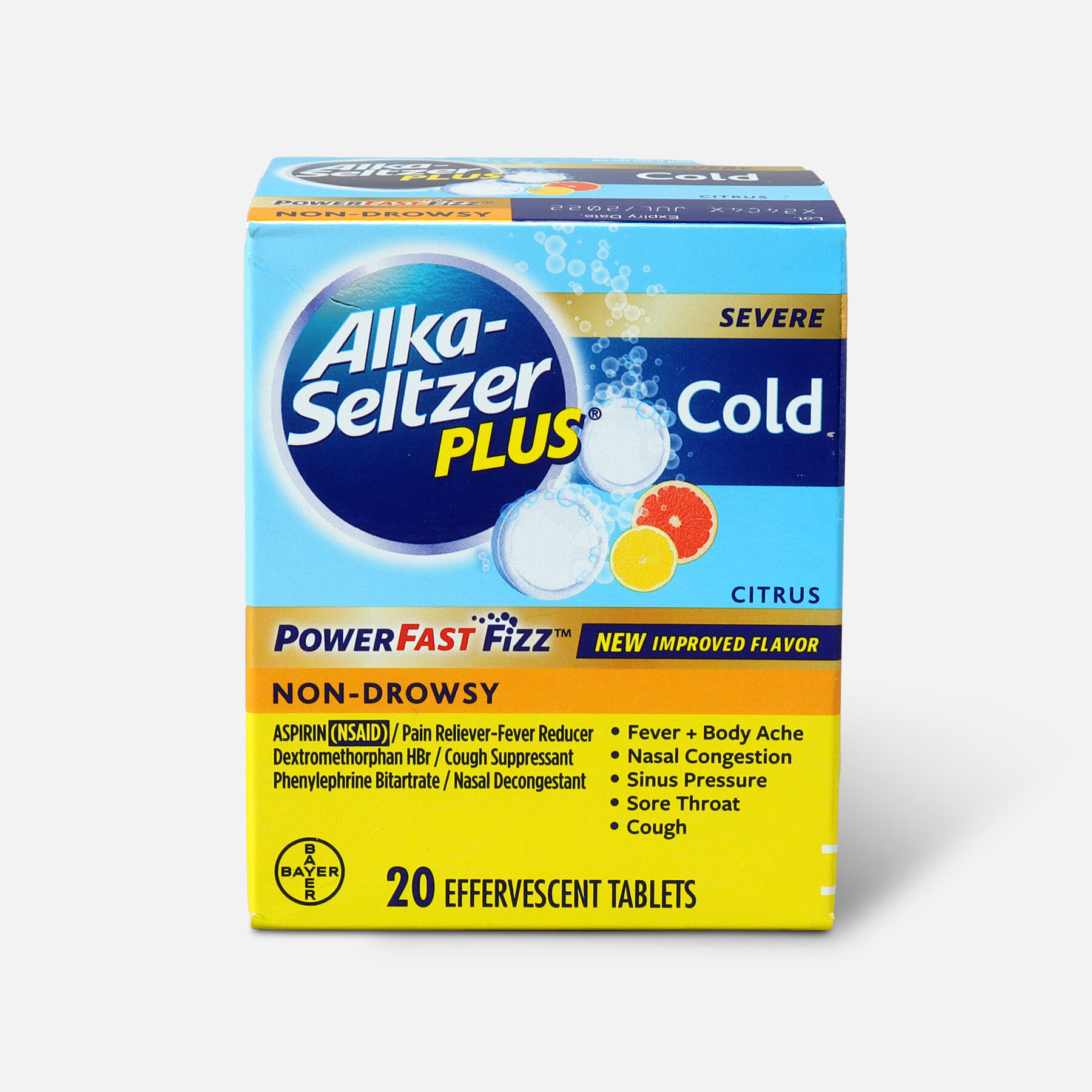 AlkaSeltzer Plus Severe Cold Powerfast Fizz Effervescent Tablets, Citrus, 20 Count