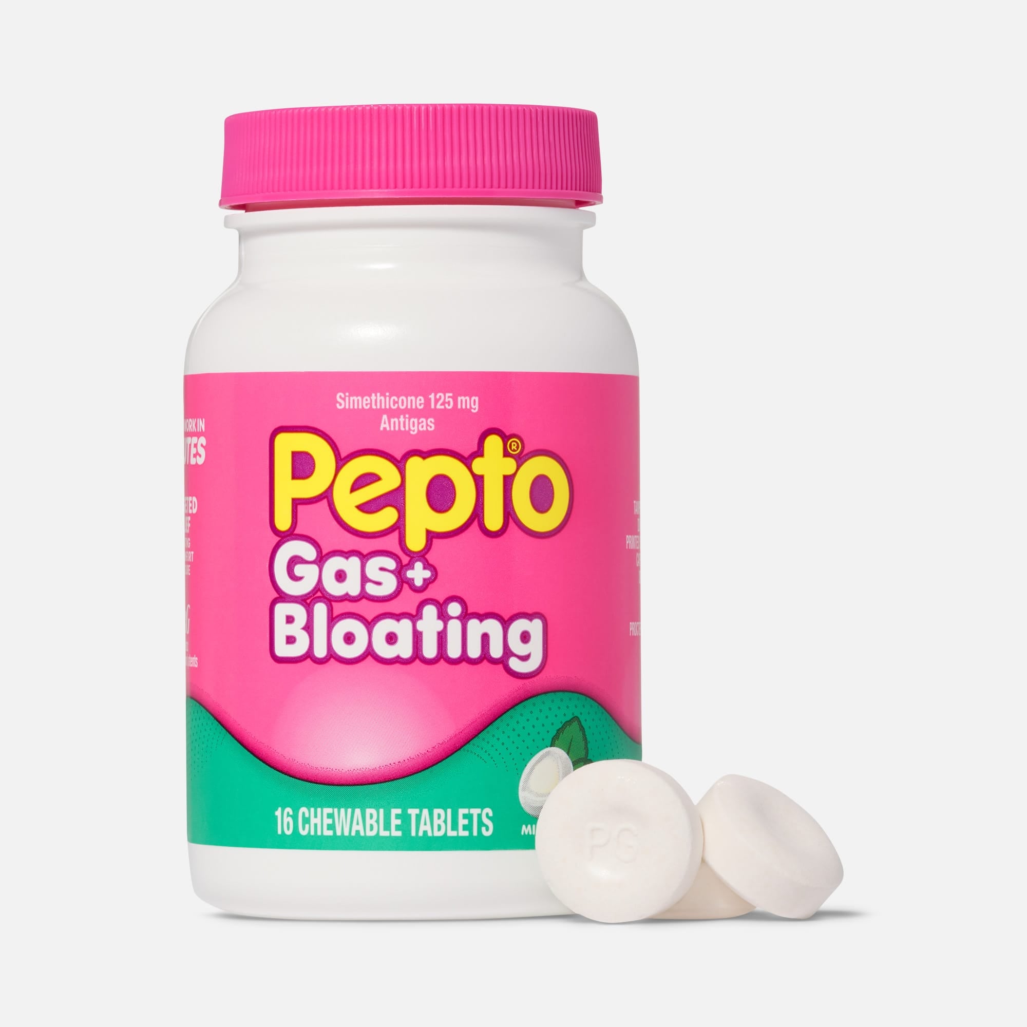 Pepopa　二個口① Pepto® Gas + Bloating Chewables, Mint, 16 ct. by Pepto Bismol
