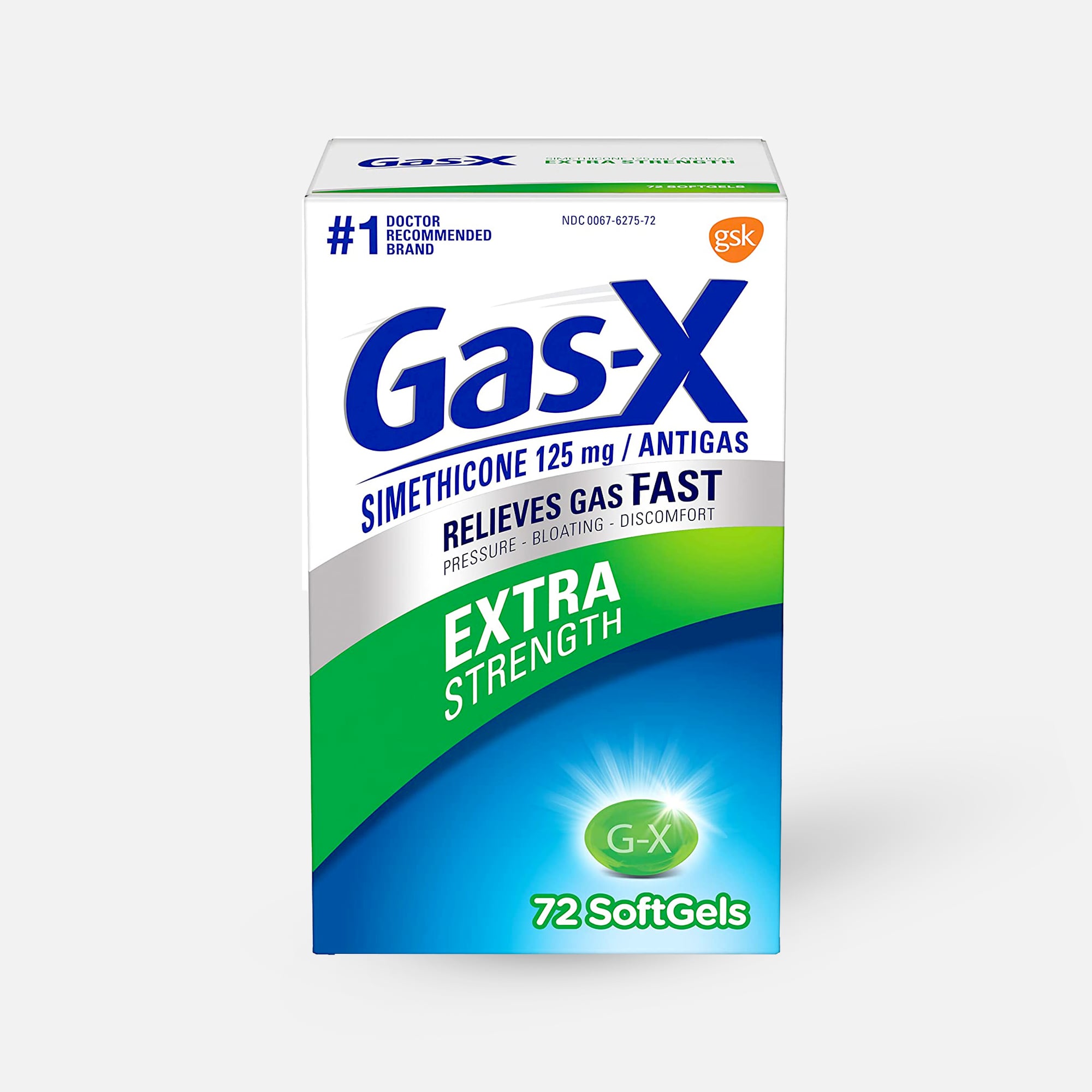 Gas-X Extra Strength Softgel, 125 mg, For Fast Relief From Gas, Bloating & Discomfort, 72 ct.