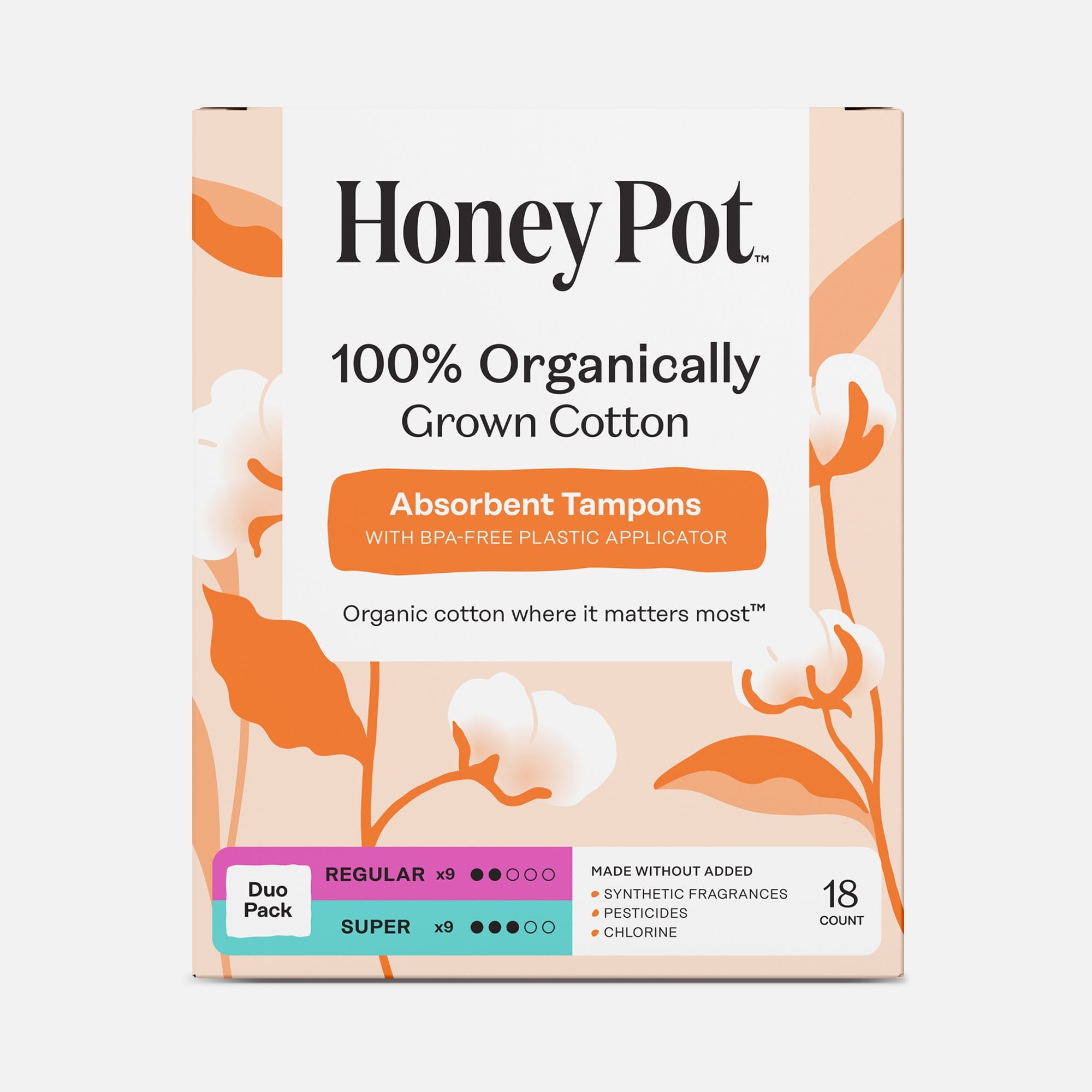 The Honey Pot Duo Pack Organic Cotton BPA Free Applicator Tampon, 18 ct.