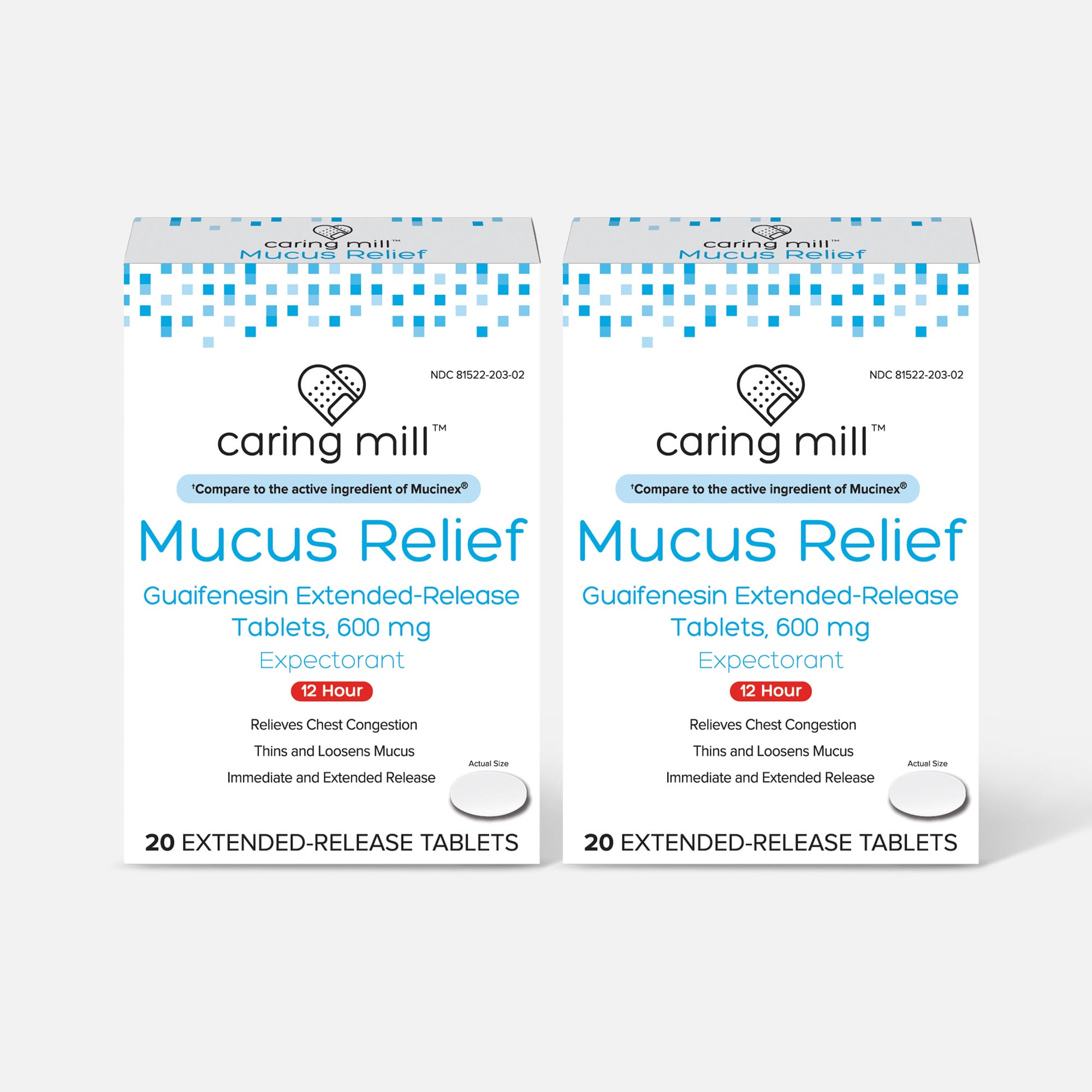 Caring Mill™ Mucus Guaifenesin Extended-Release Bi-Layer Caplets, 600 mg (Pack of 2)