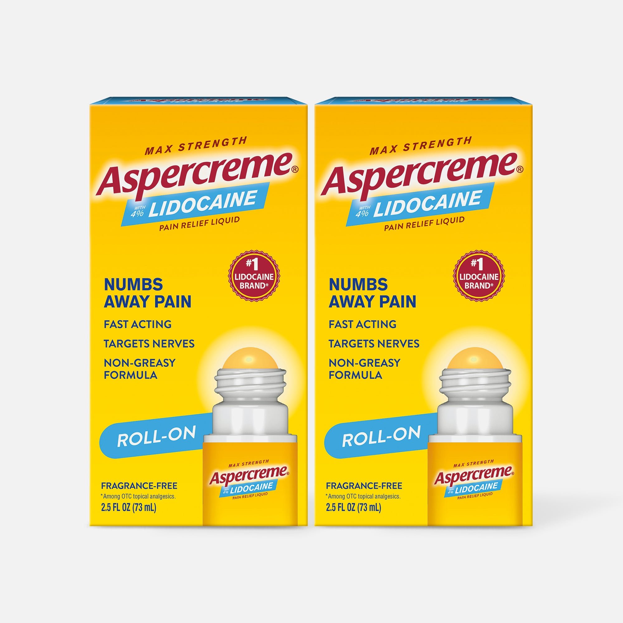 Aspercreme No Mess Roll-On with 4% Lidocaine, 2.5 fl oz. (2-Pack)