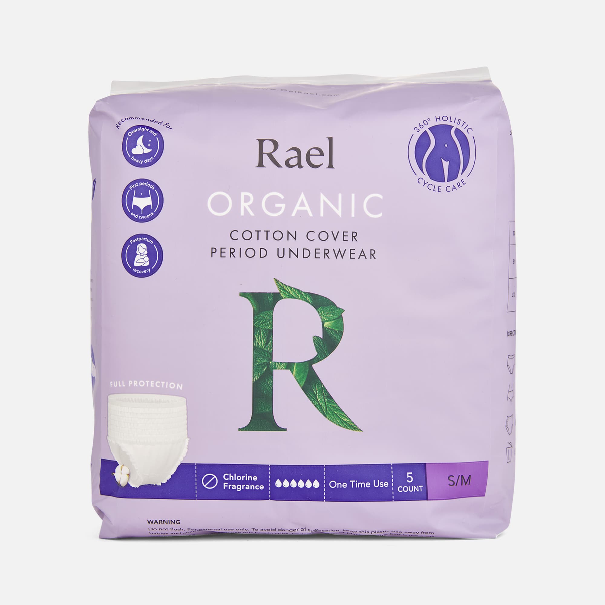 Rael Organic Cotton Cover Period Underwear (S-M), 5 ct.