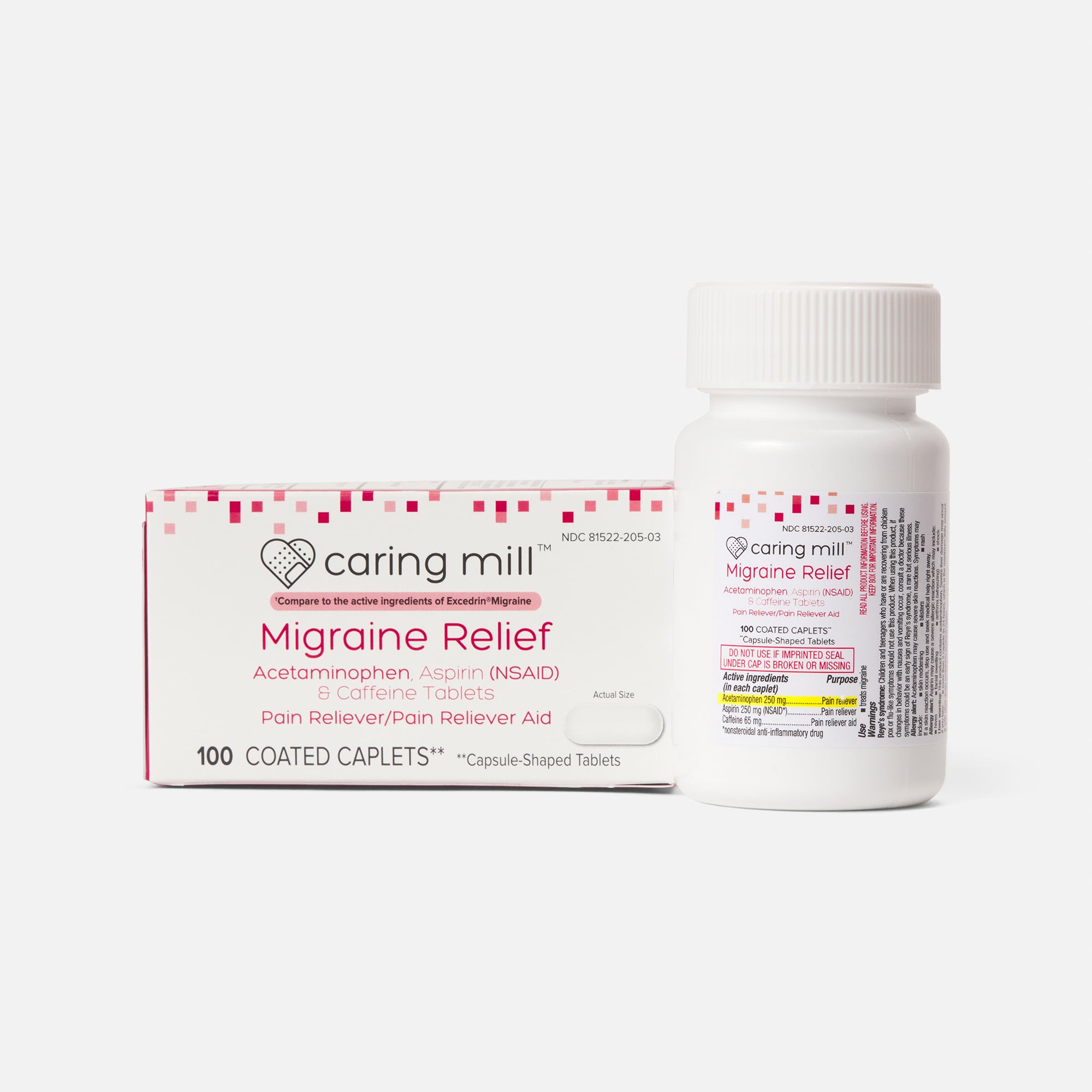 Caring Mill™ Migraine Relief Caffeine Pain Reliever Coated Caplets - 100 ct.