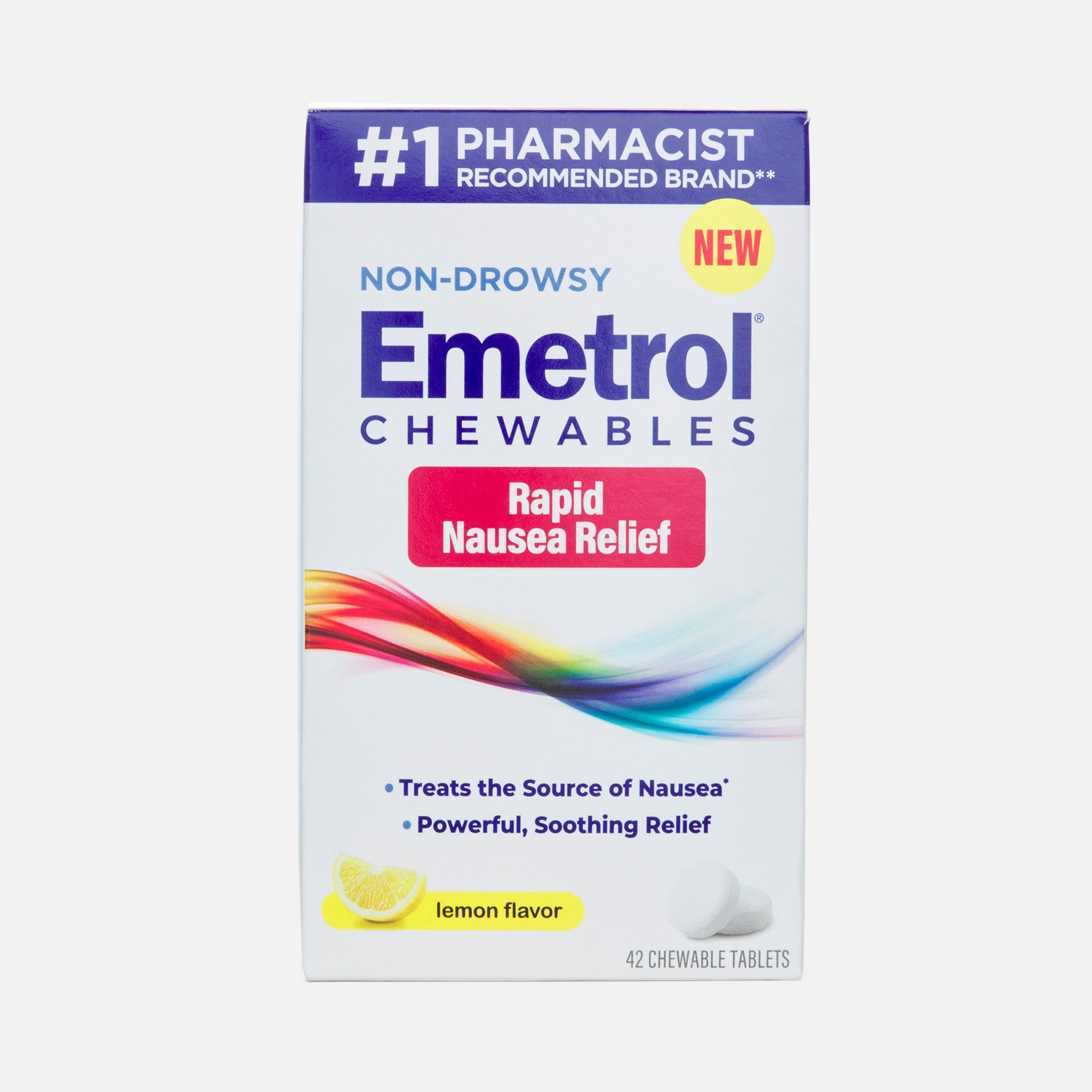 Emetrol  Chewable Tablets  for Rapid Nausea Relief, Lemon, 42 ct.