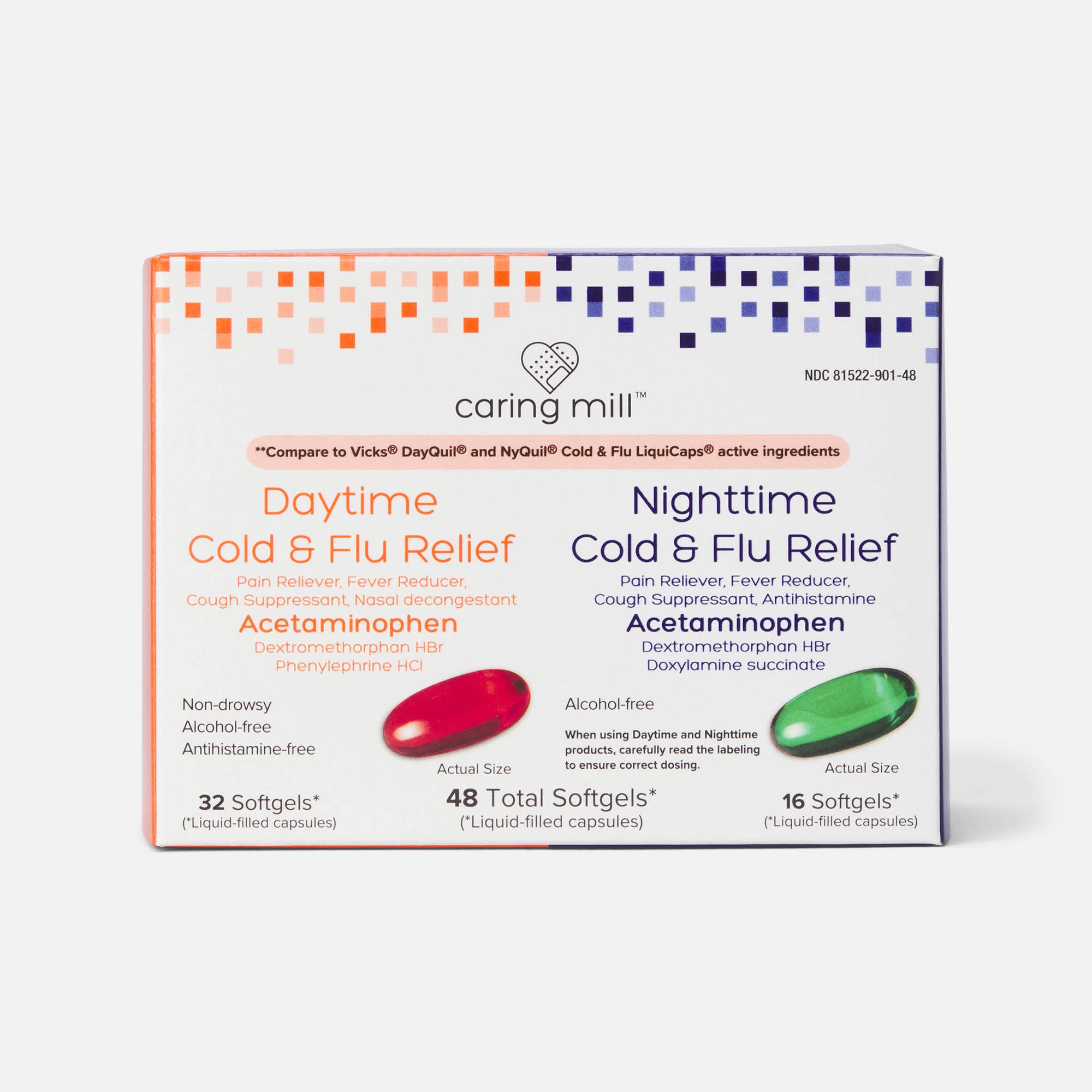 Caring Mill™ Day/Night Multi-Symptom Cold & Flu Relief Combo Softgels, 48 ct.