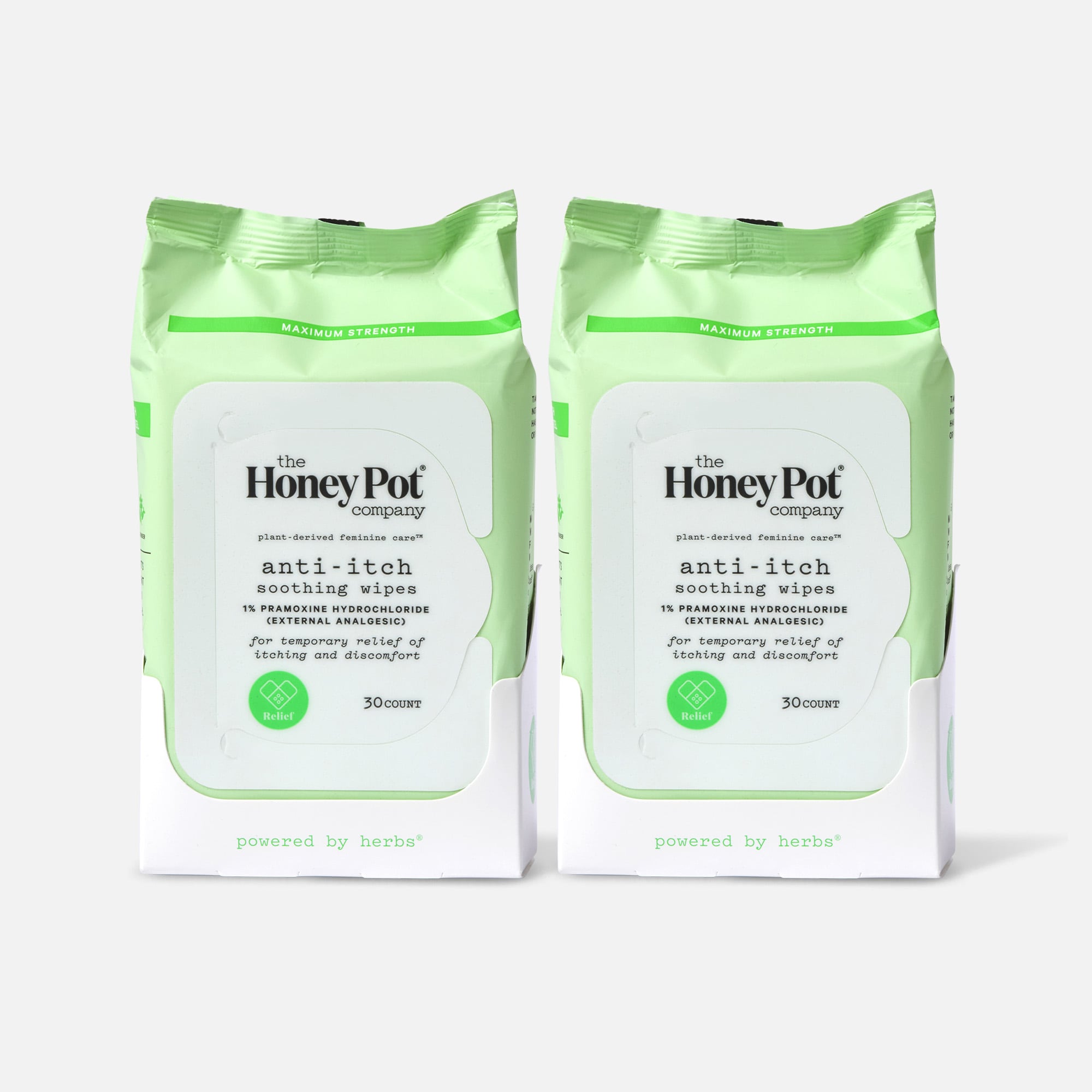 The Honey Pot Anti-Itch Wipes with 1% Pramoxine & Witch Hazel, 30 ct. (2-Pack)