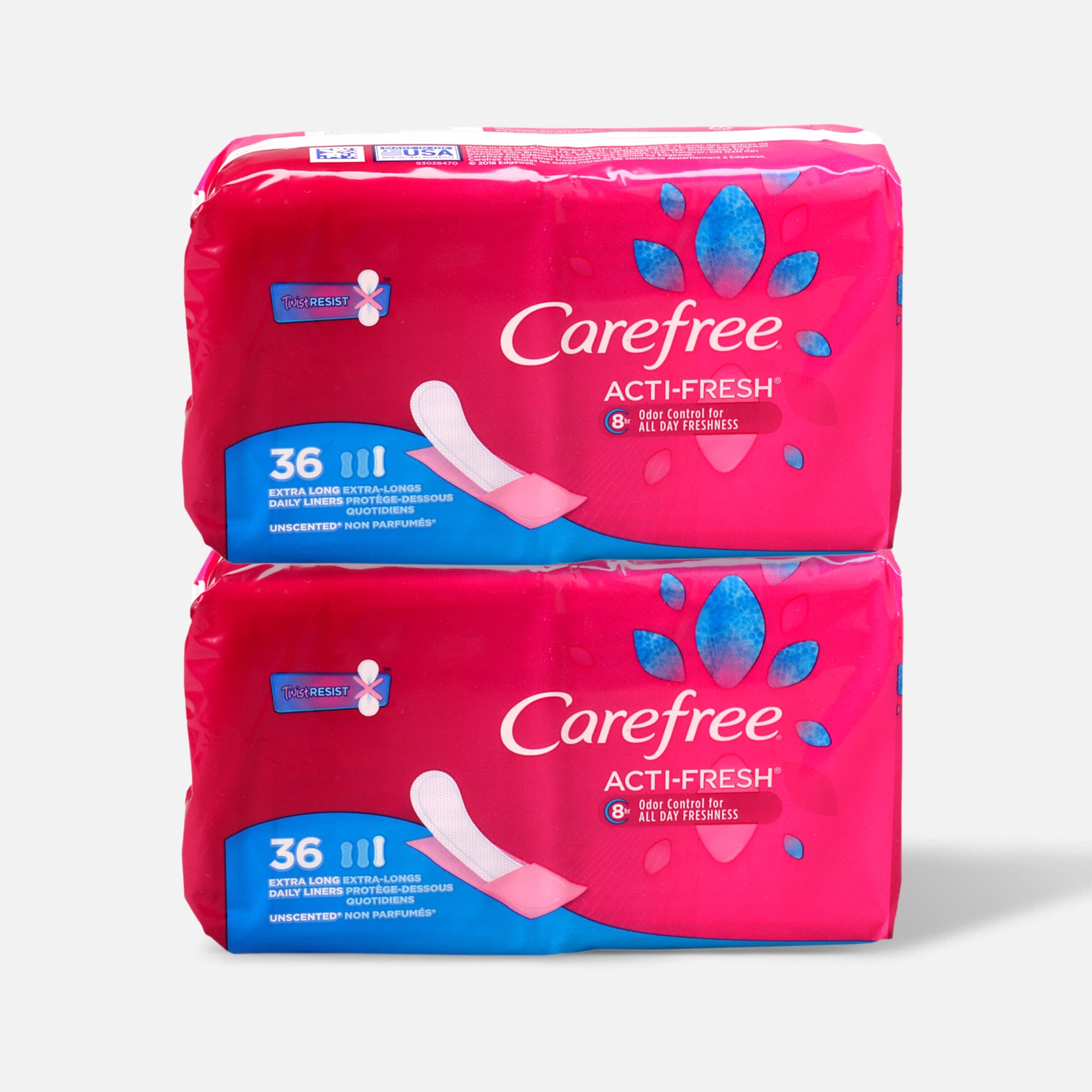 FSA Eligible | Carefree Acti-Fresh Extra Long Pantiliners, Unscented, 36  ct. (2-Pack)