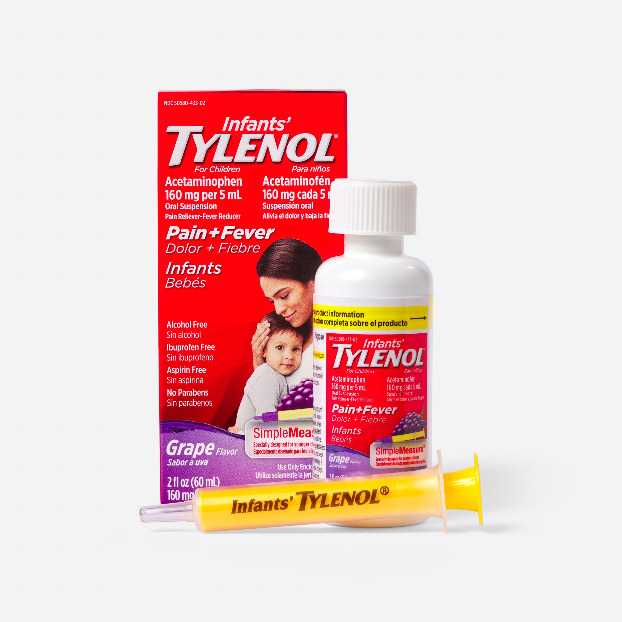 Tylenol Pain Reliever and Fever Reducer, Infant, Simple Measure, Grape, 2  fl oz.