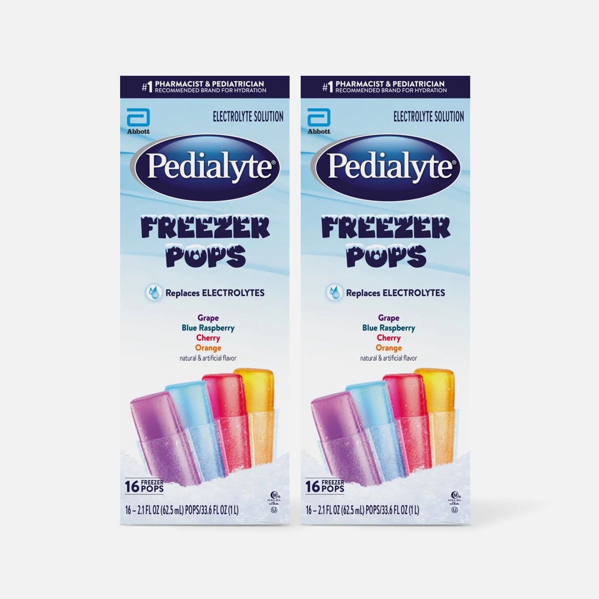 Pedialyte Freezer Pops, Assorted Flavors, 16 ct. / 2.1 oz. (2-Pack)