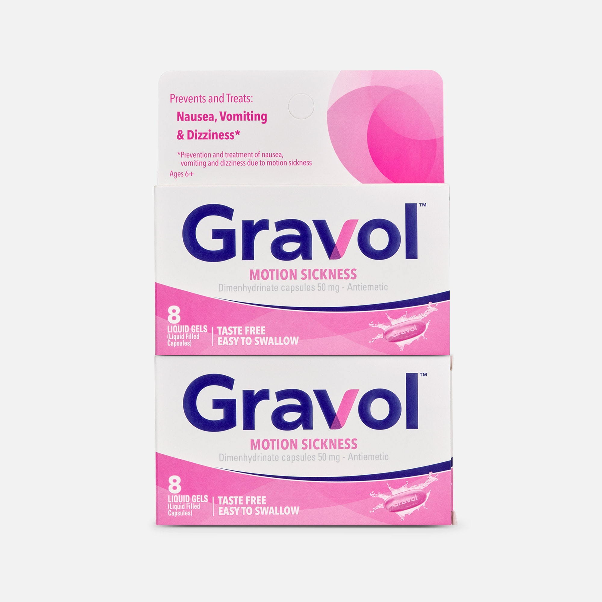 Gravol Motion Sickness Relief Liquid Gels, 8 ct. (2-Pack)