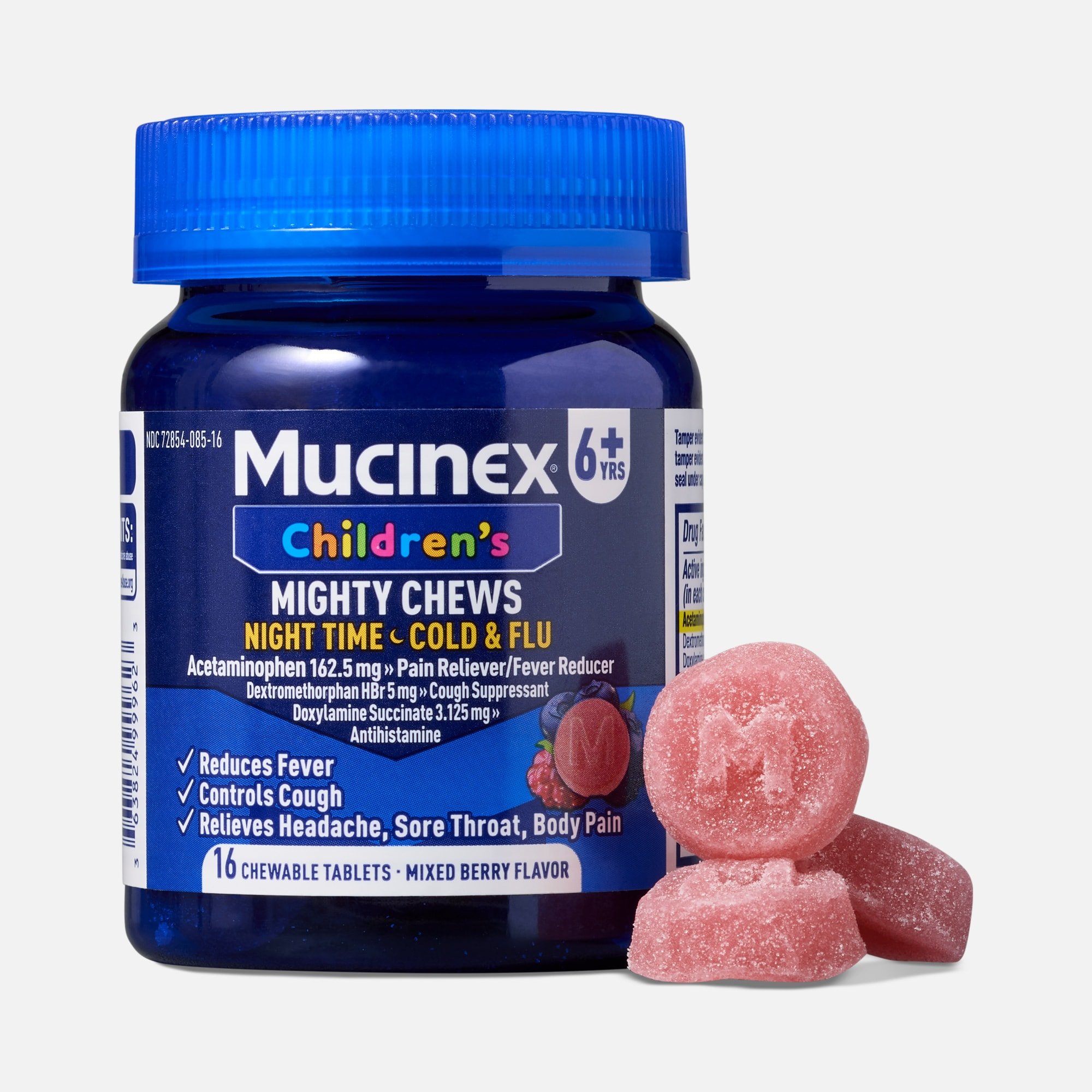 Mucinex Children's Mighty Chews Nighttime Cold & Flu, Mixed Berry, 16 ct.