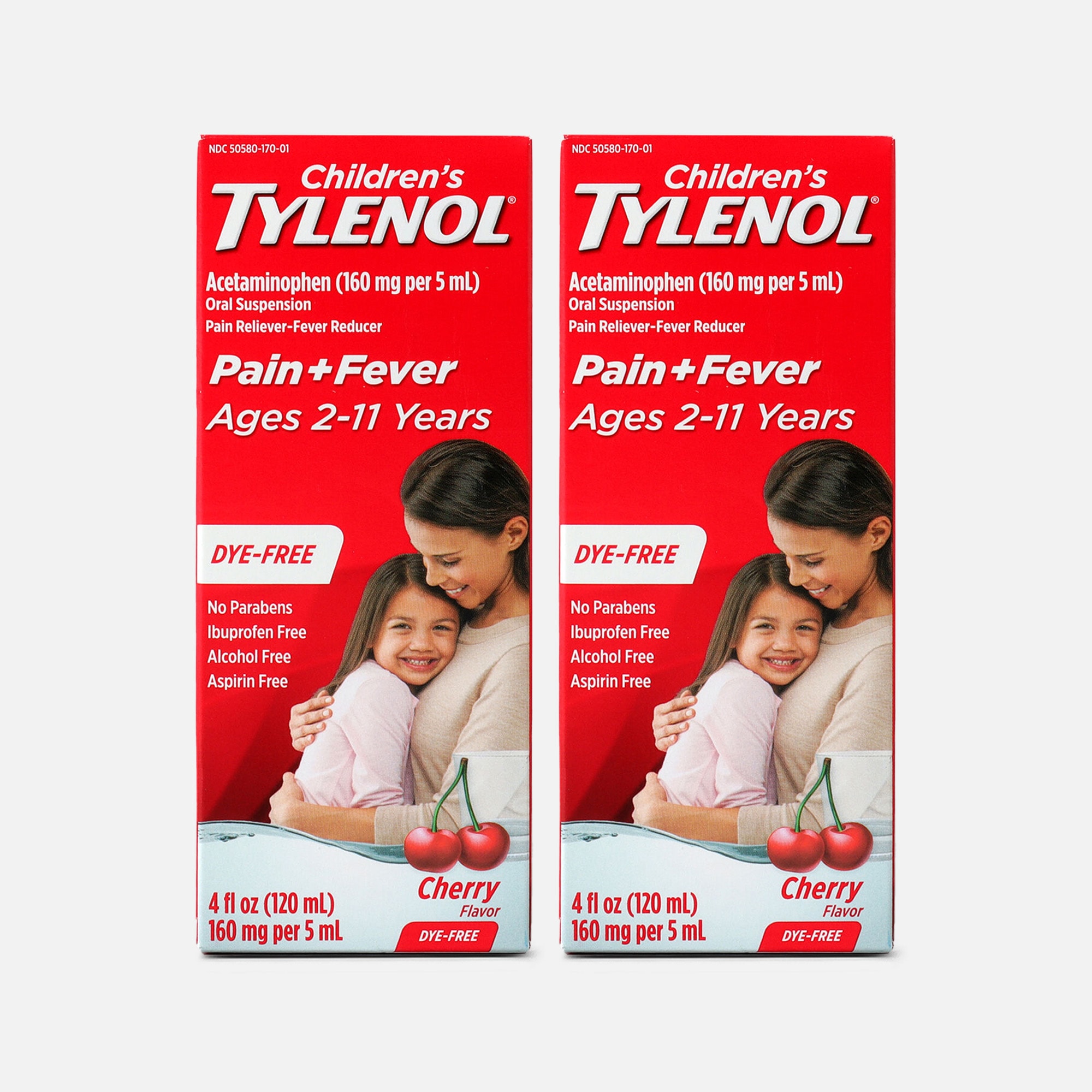 Tylenol Children's Pain & Fever Reliever Liquid, Dye-Free, Cherry, 4 fl oz. (2-Pack)