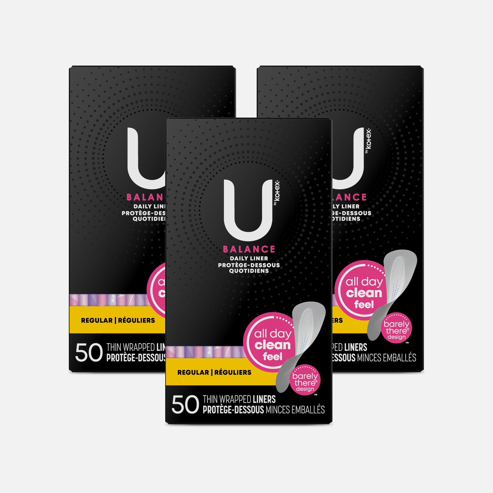 U by Kotex Barely There Liners, Light Absorbency, Regular, Fragrance-Free, 50 ct. (3-Pack)