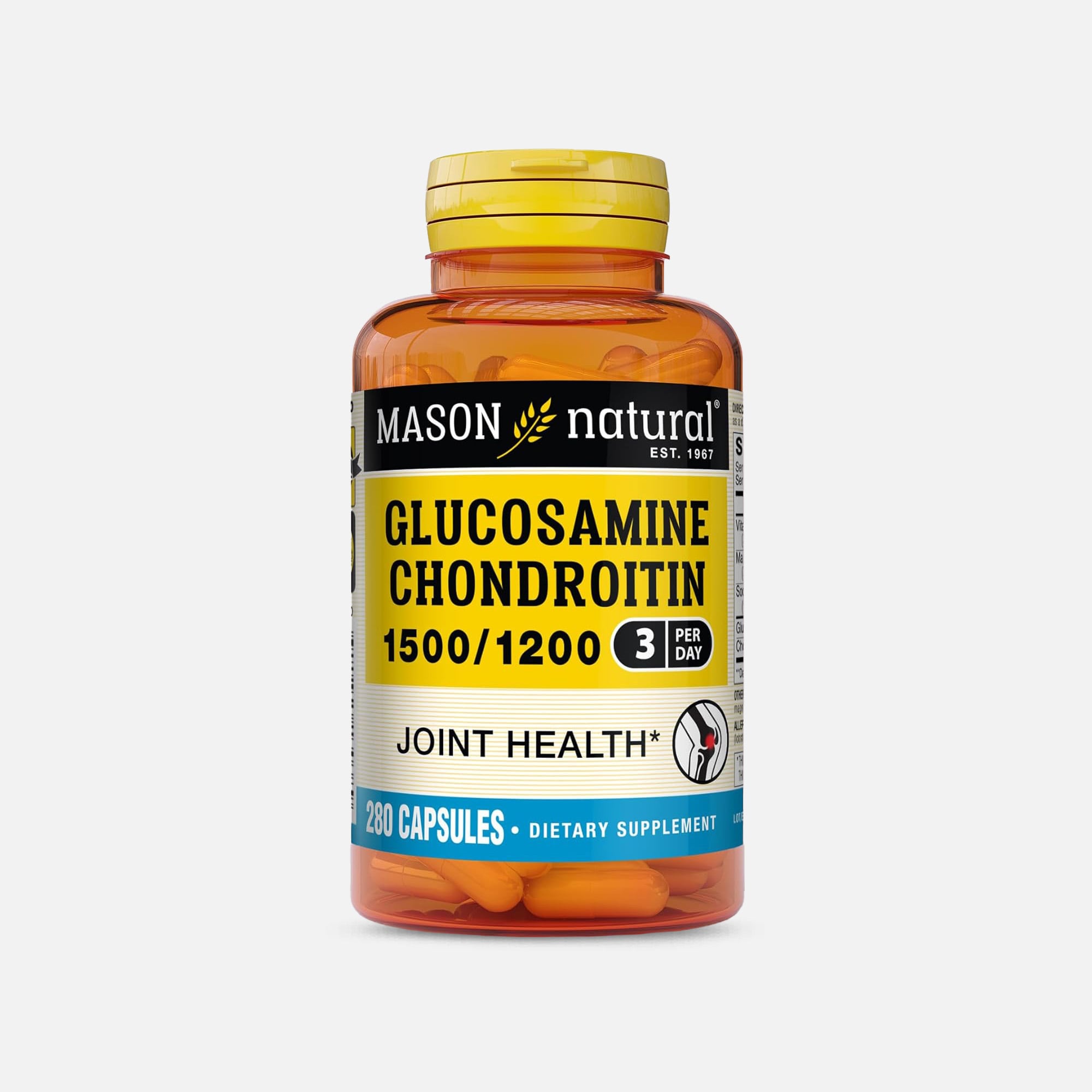 Mason Vitamins Natural Glucosamine Chondroitin Double Strength 1500/1200 3 per Day, 280 Capsules Mason Vitamins Natural Glucosamine Chondroitin Double Strength 1500/1200 3 per Day, 280 Capsules