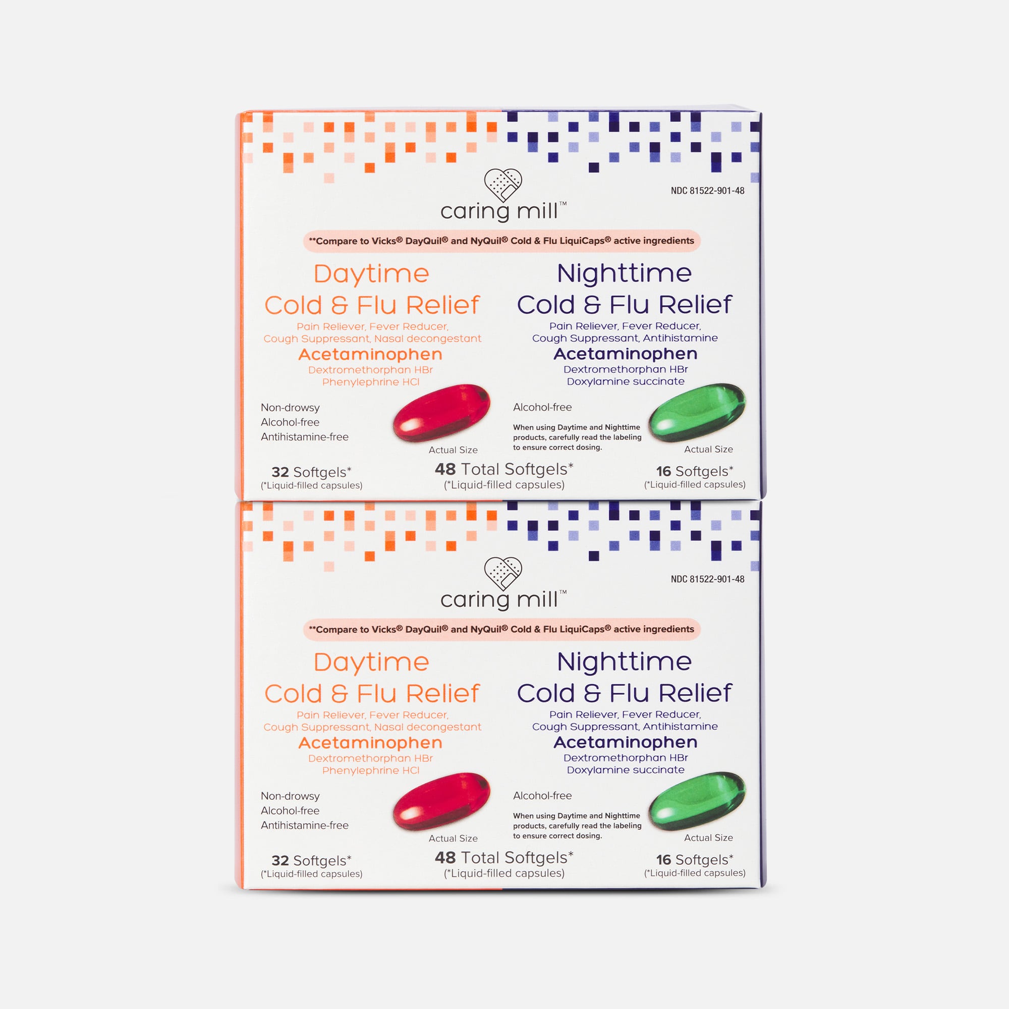 Caring Mill™ Day/Night Multi-Symptom Cold & Flu Relief Combo Softgels, 48 ct. (2-Pack)