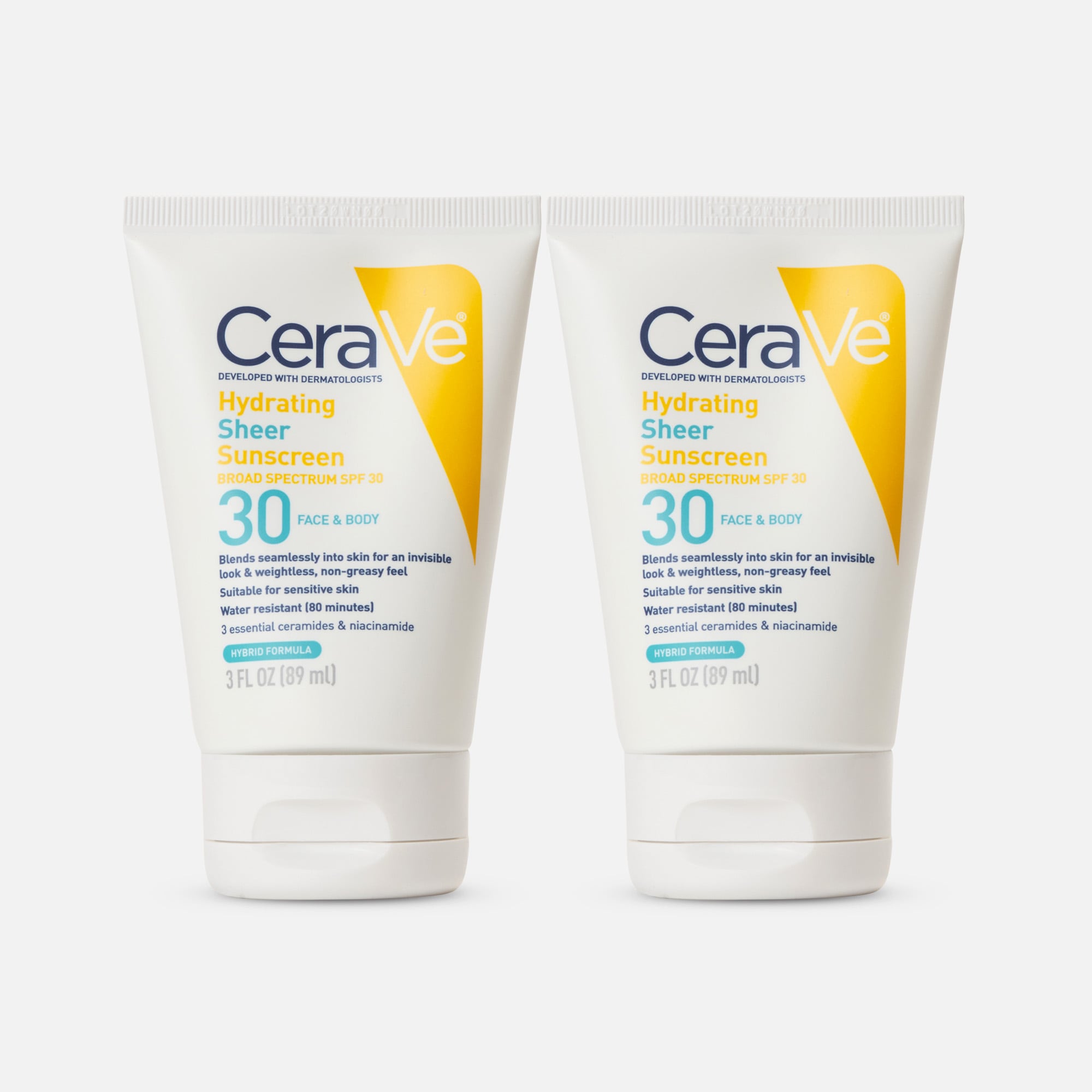 CeraVe Hydrating Sheer Sunscreen for Face and Body, SPF 30 (2-Pack)