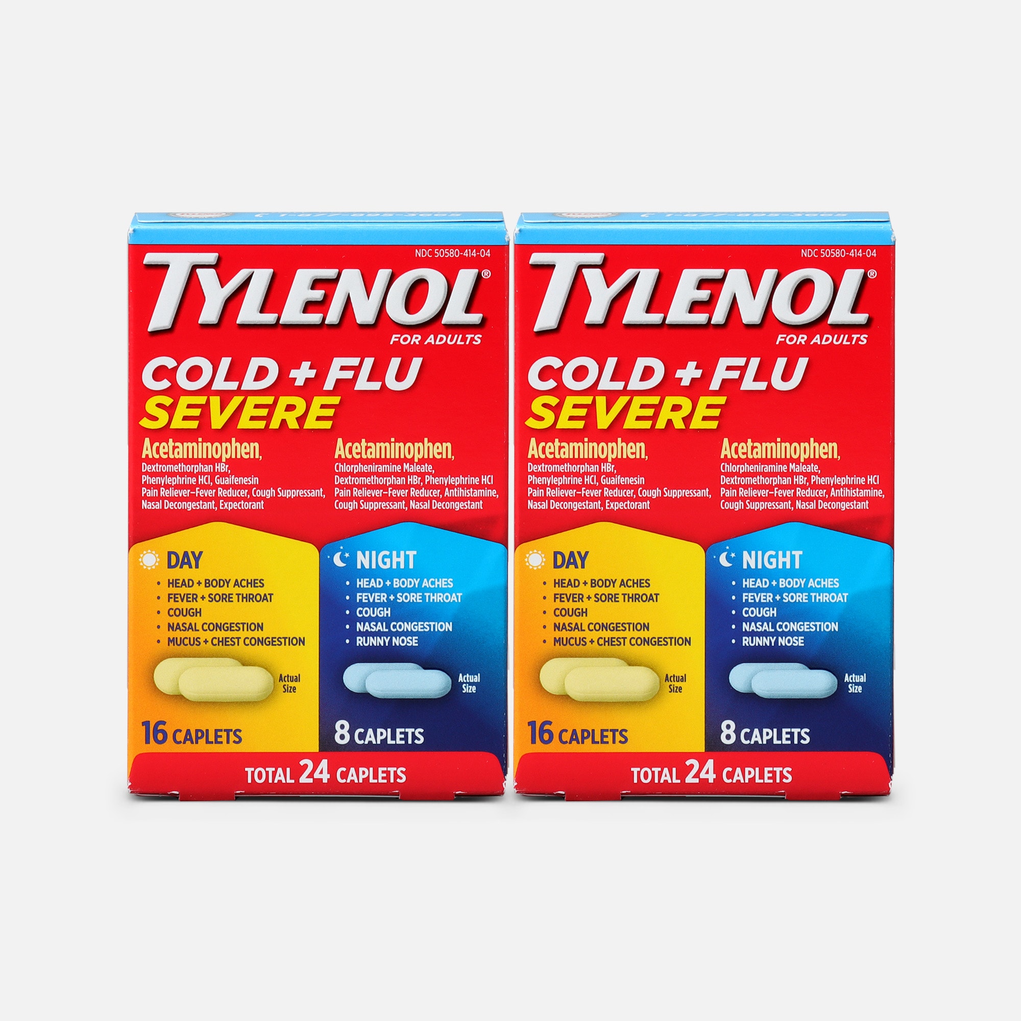 Tylenol Cold + Flu Severe Day & Night Caplets for Fever, Pain, Cough & Congestion Relief, 24 ct. (2-Pack)
