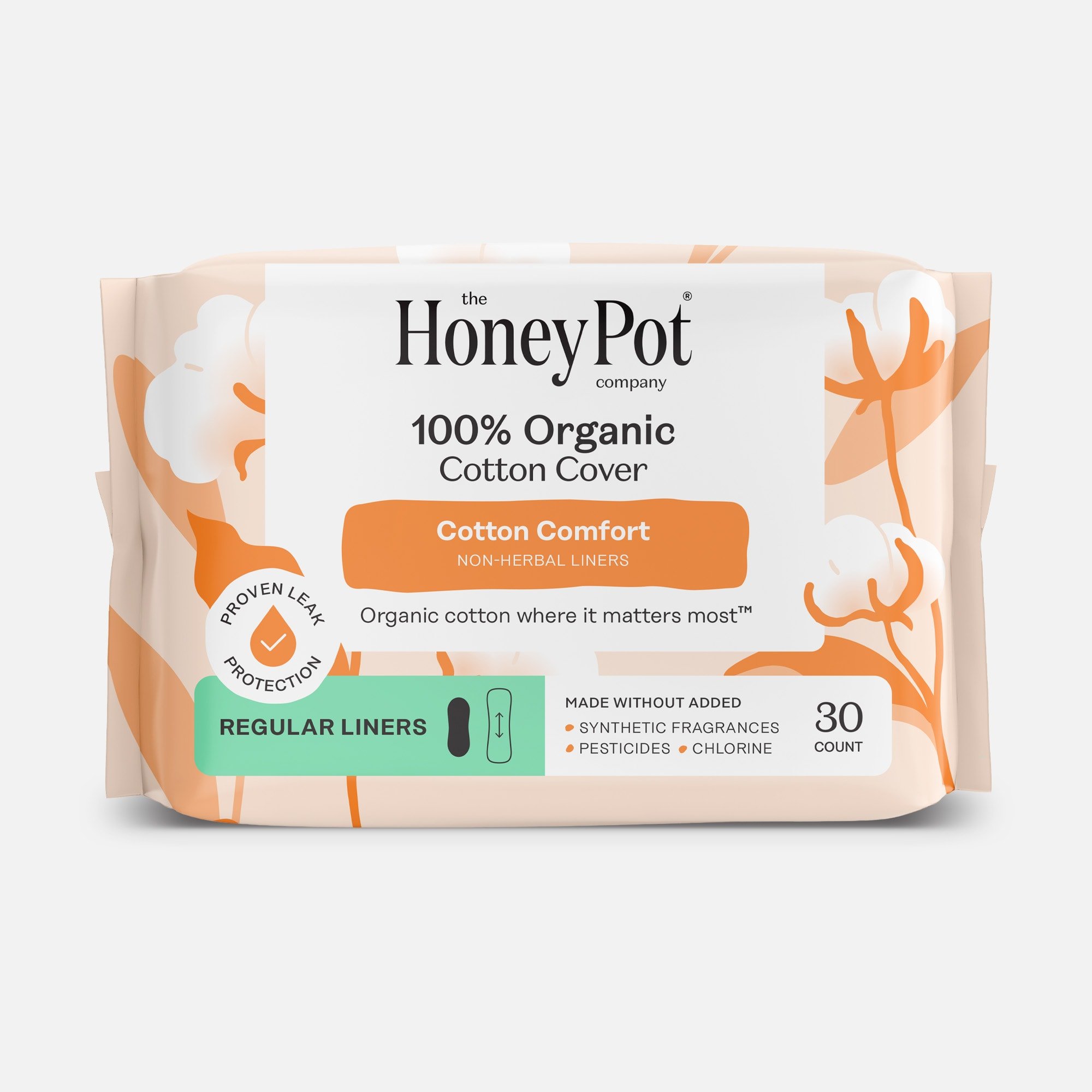 The Honey Pot 100% Organic Top Sheet Everyday Non Herbal Pantiliners, 30 ct.
