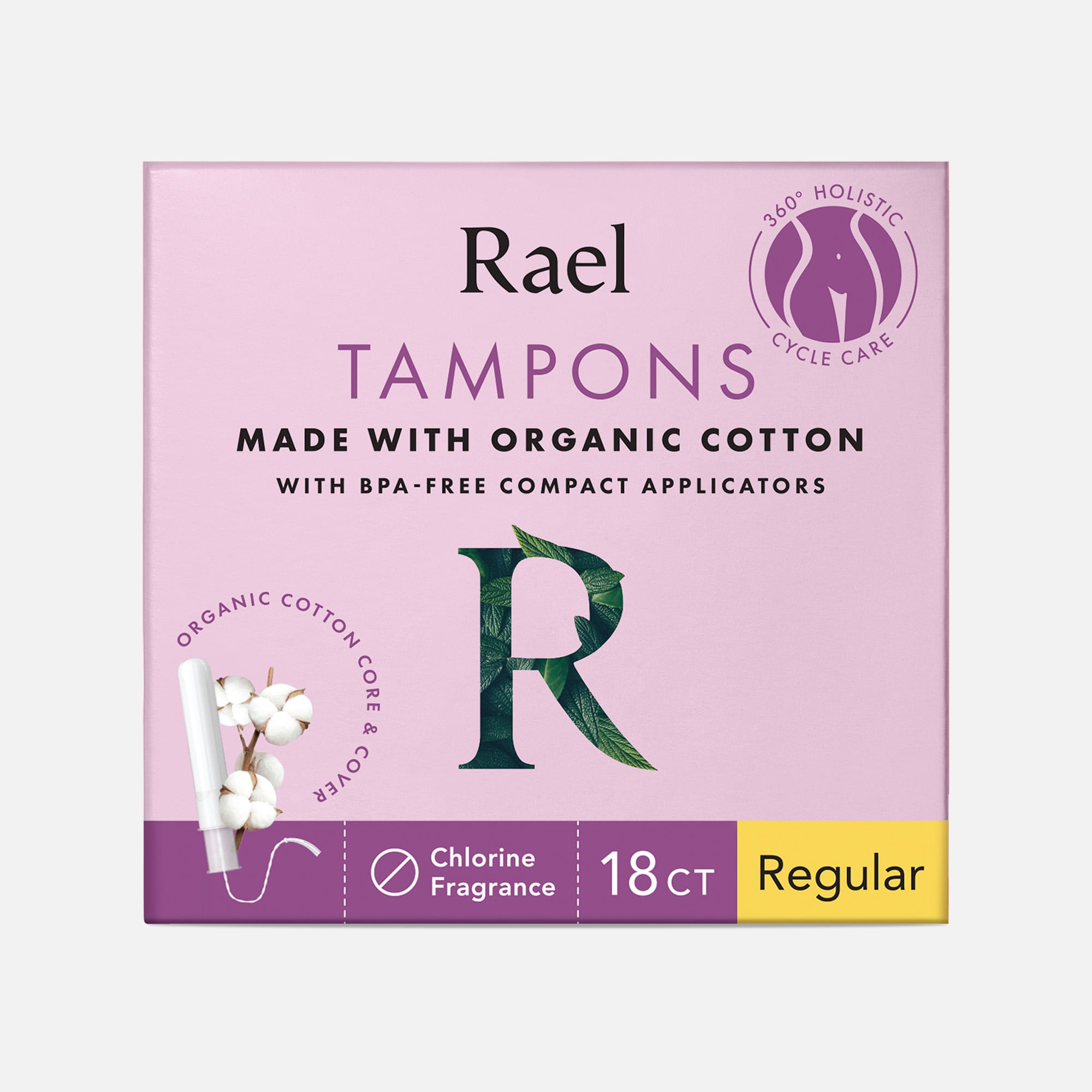 Rael Organic Cotton Core Tampons with Plant Based Compact Applicators - Regular, 18 ct.
