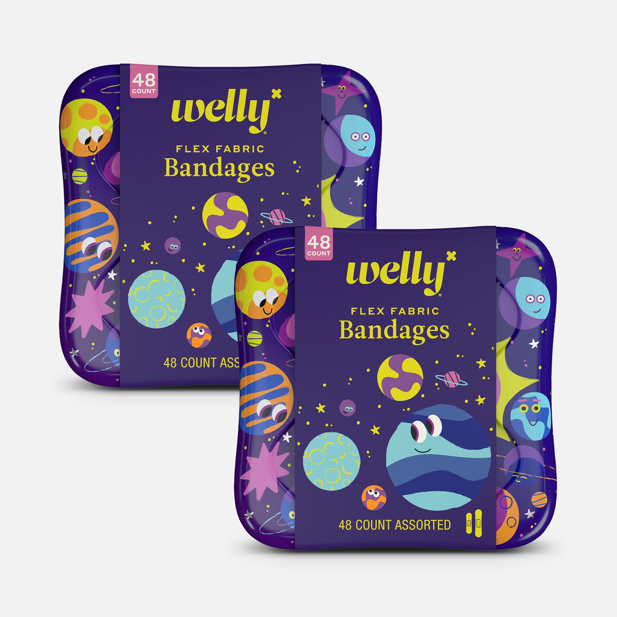 Welly Bravery Badges Planet Pals Assorted Flex Fabric Bandages, 48 ct. (2-Pack)