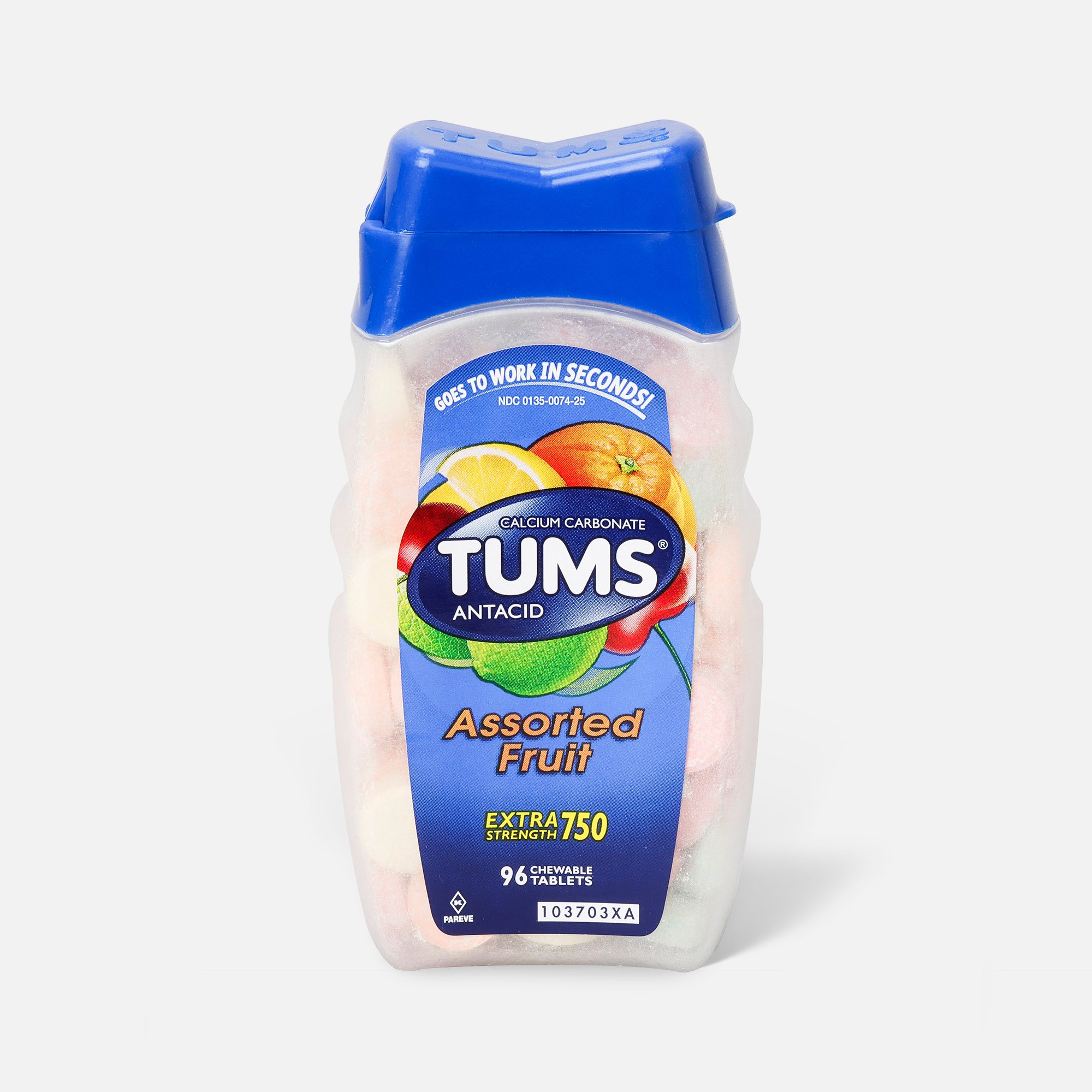 FSA Eligible | TUMS Extra Strength Assorted Fruit Antacid Chewable Tablets  for Heartburn Relief, 96 ct.