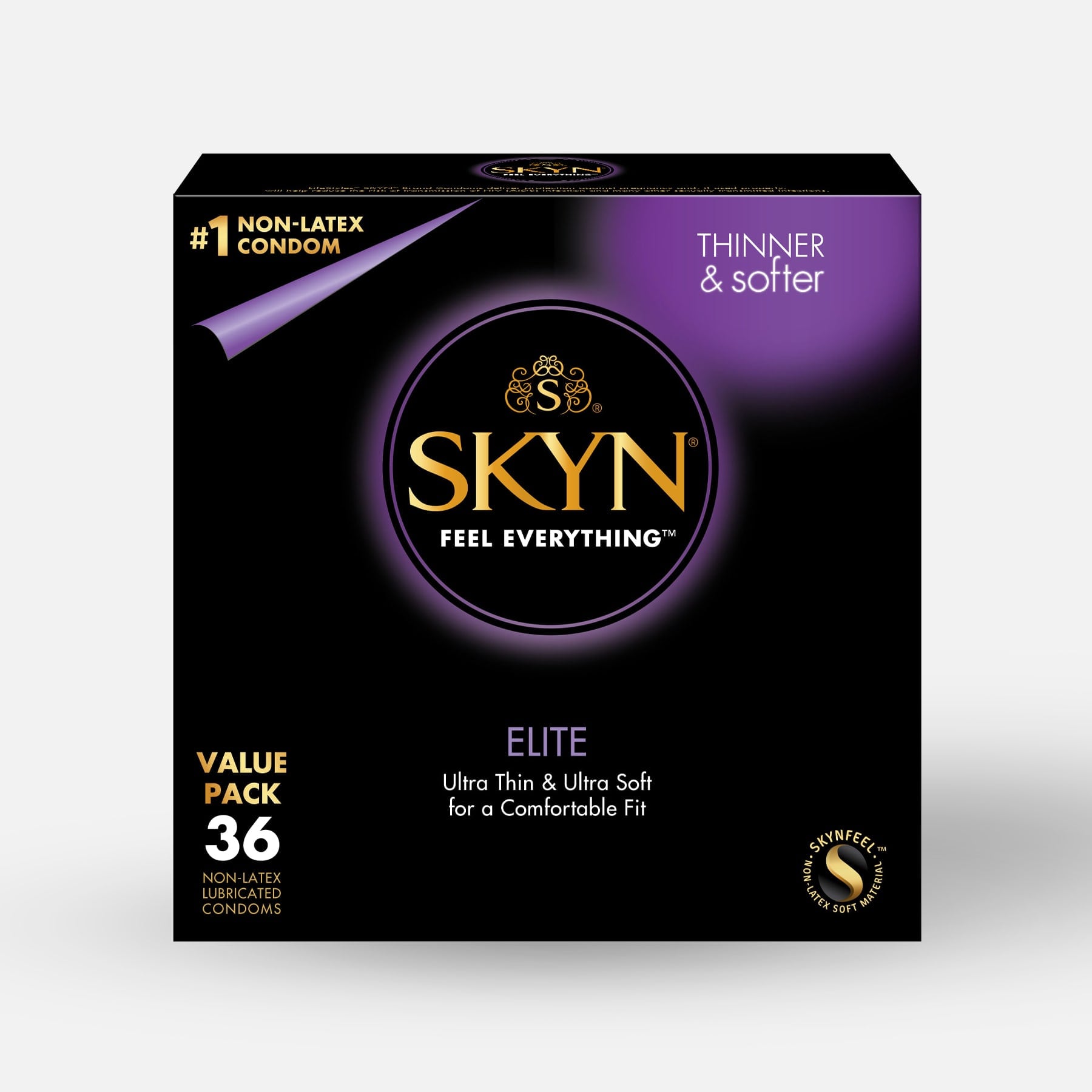 skyn elite non-latex lubricated condoms 36 count SPONSORED: Get ready to feel the gentle water-based, non irritating and  greaseless lubricating gel. #KissCondoms main image 0