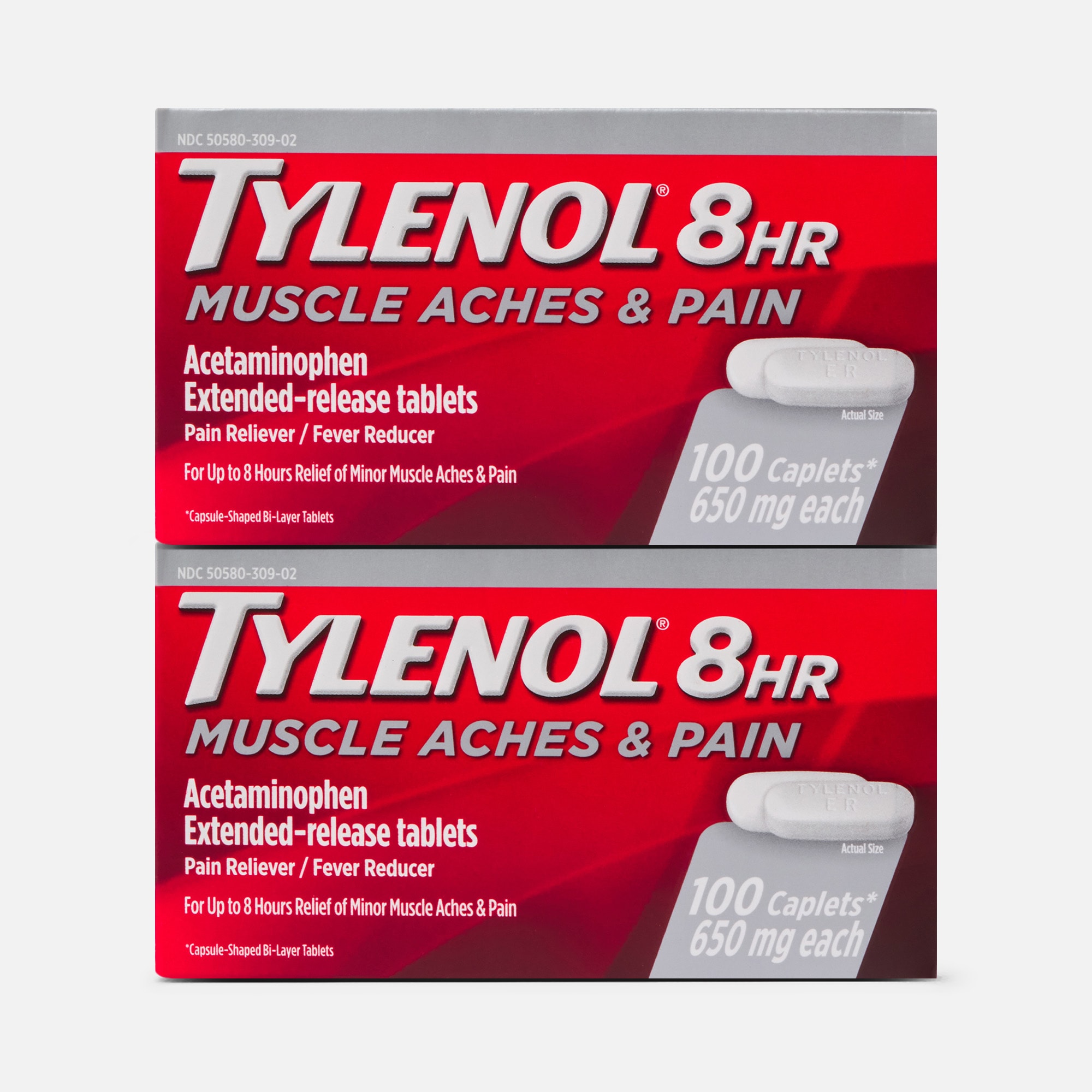 Tylenol 8 HR Muscle Aches and Pain Caplets, 100 ct. (2-Pack)
