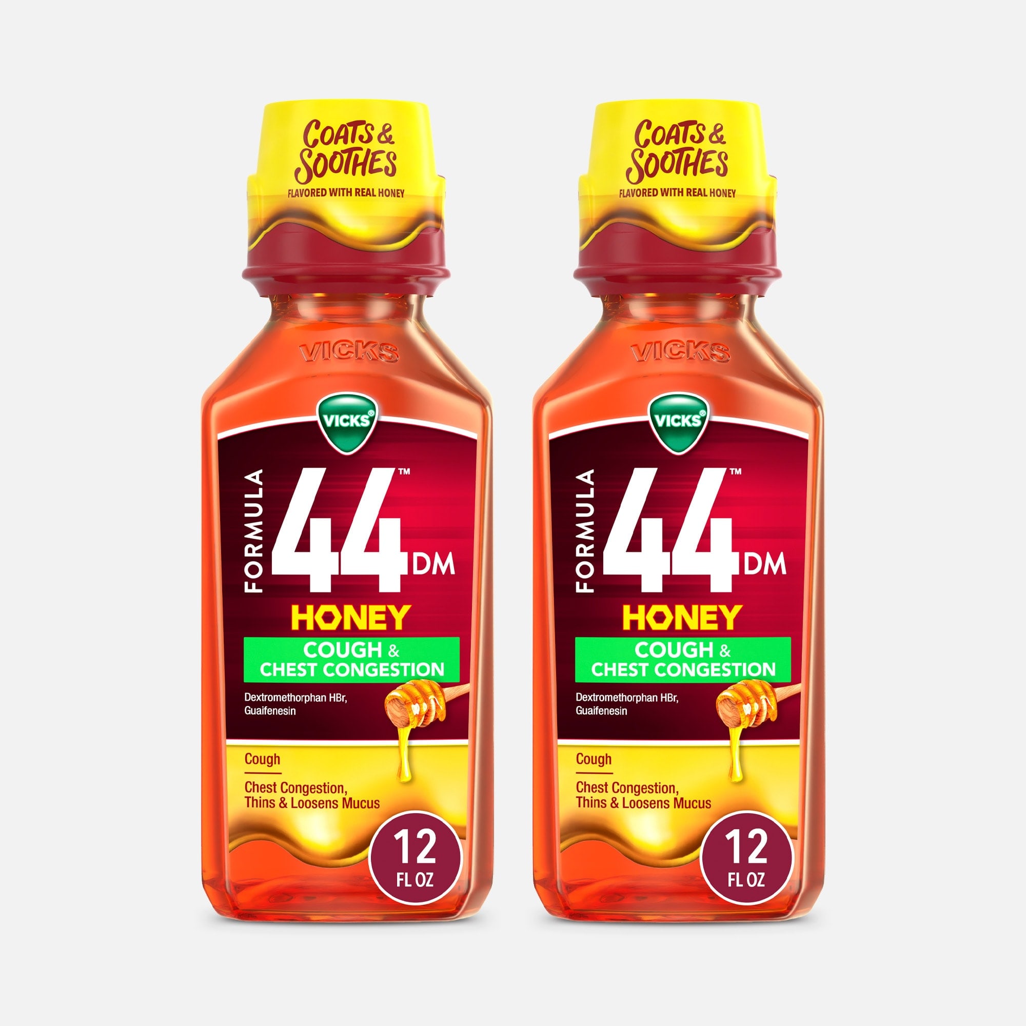 Vicks® Formula 44™ DM Cough & Congestion Liquid Cough Medicine, Honey, 12 fl oz. (2-Pack)