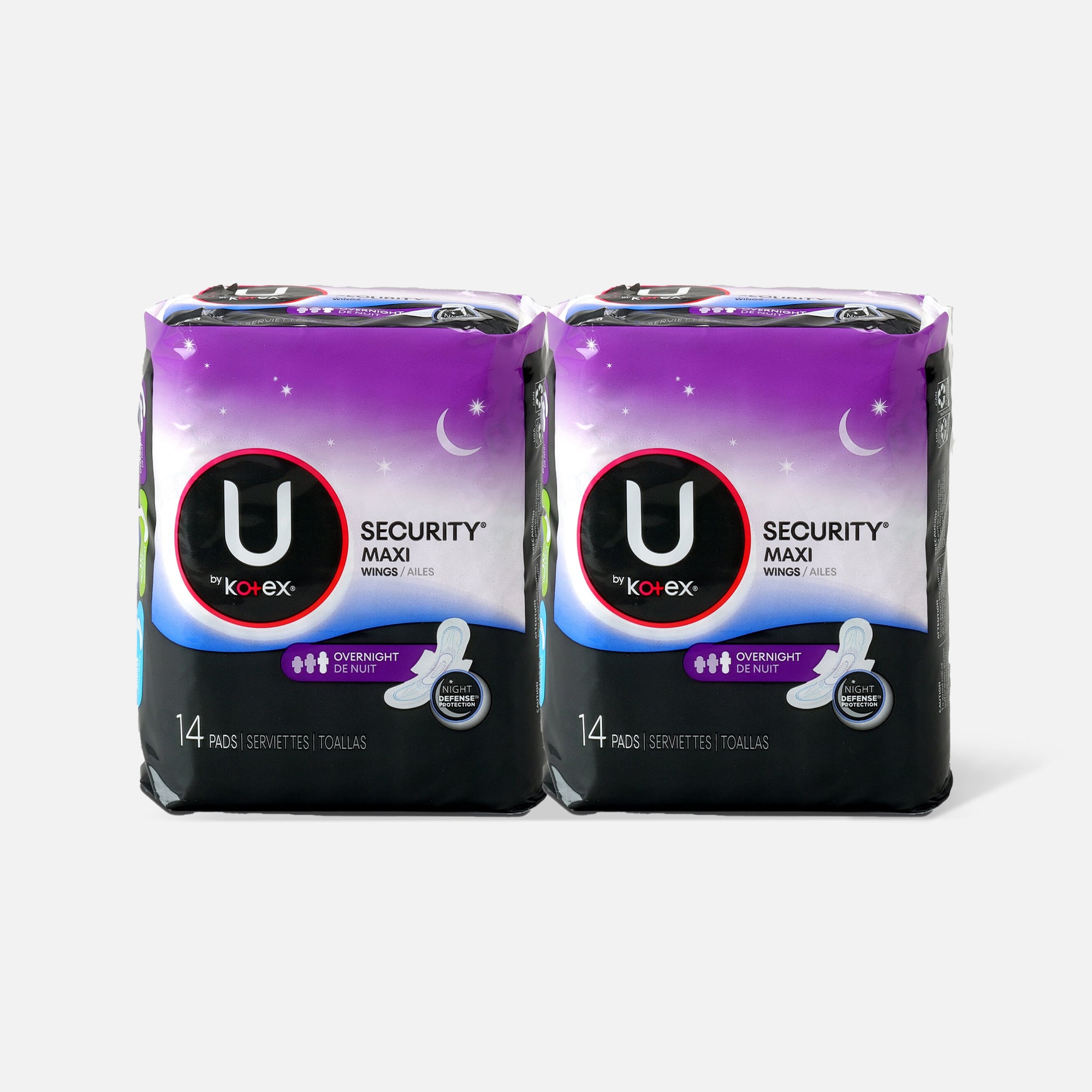 U by Kotex Security Maxi Pad with Wings, Overnight, Unscented, 14 ct.  (2-Pack)