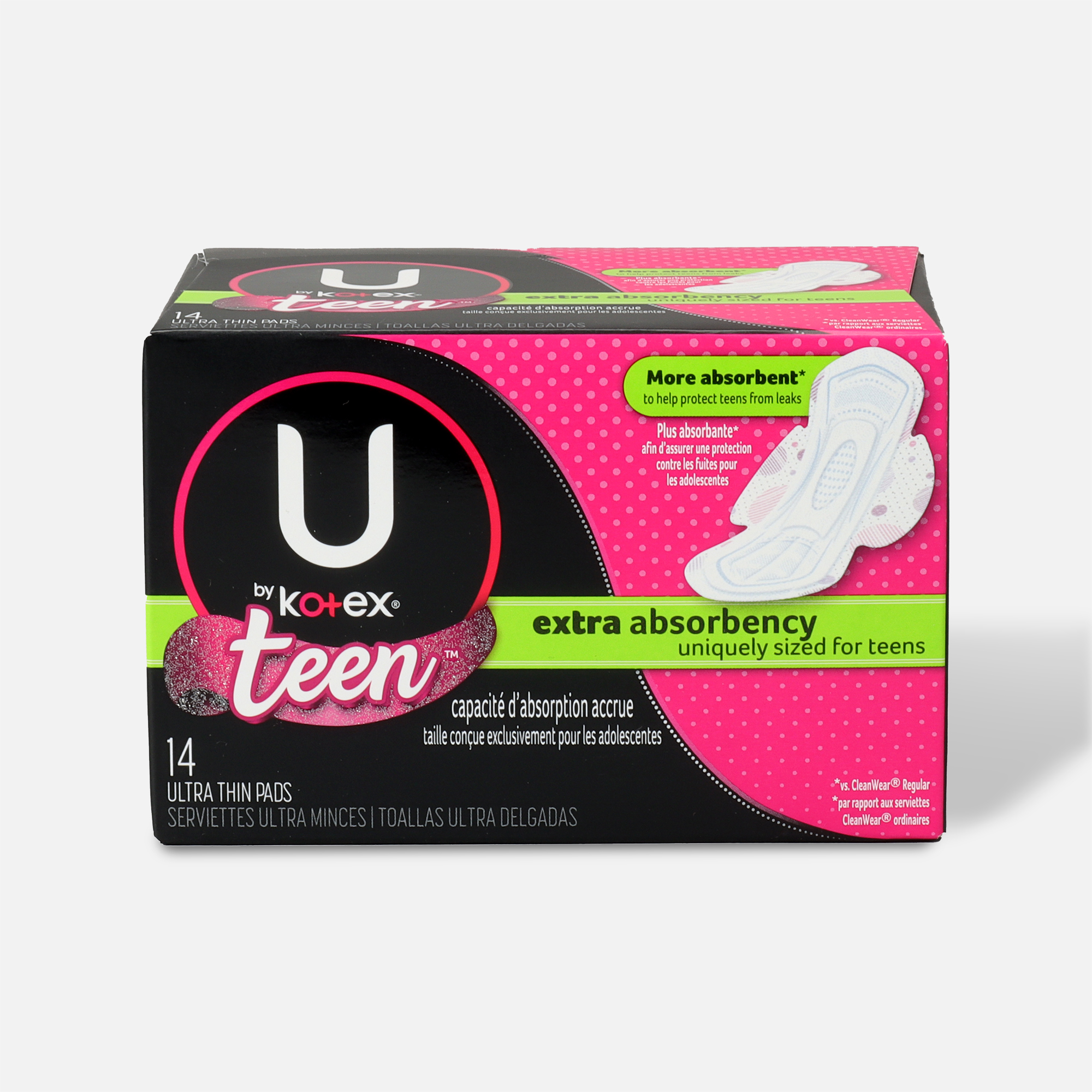 U By Kotex Ultra Thin Teen Pads With Wings Extra Absorbency Unscented 14 Ct