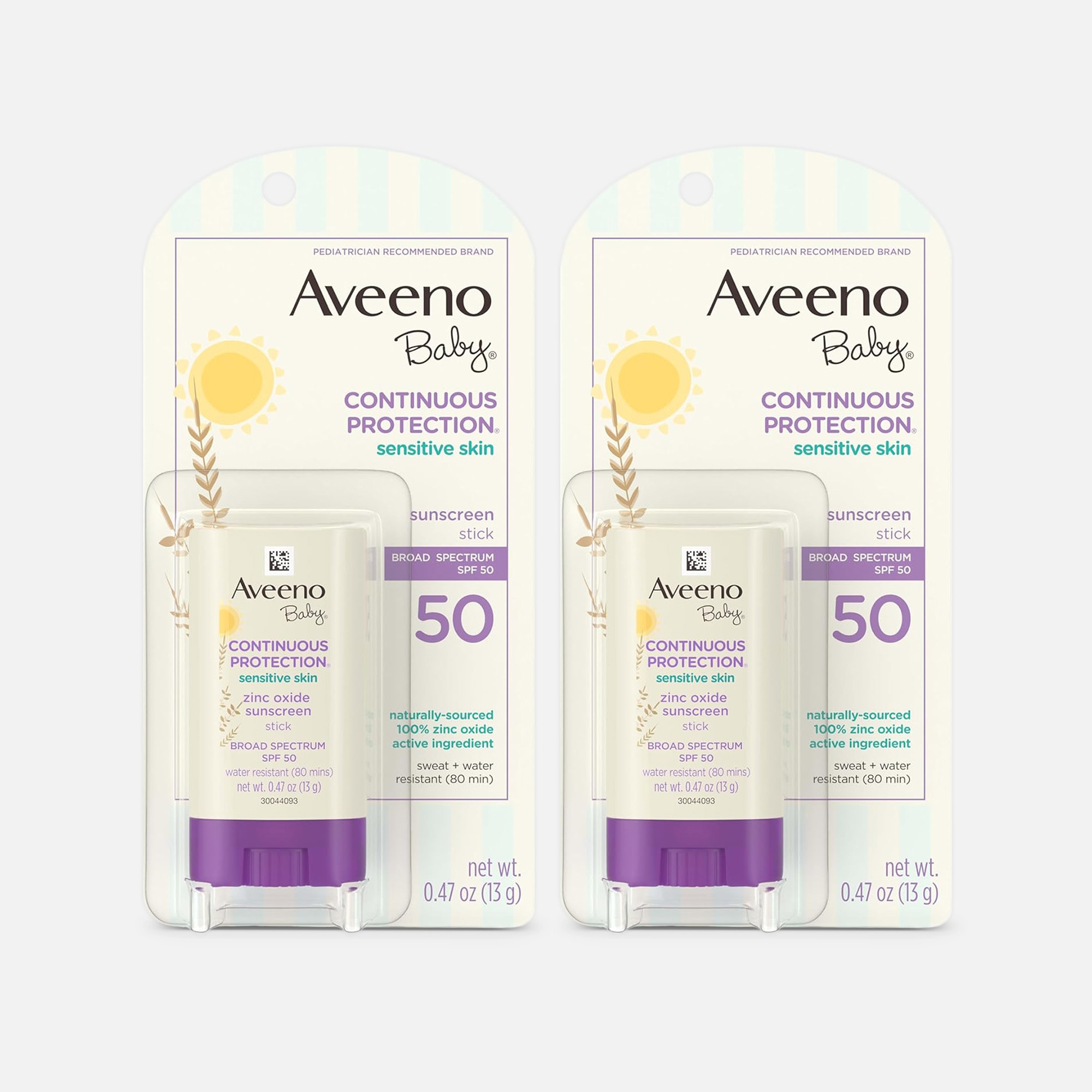 Aveeno Baby Continuous Protection Stick, SPF 50, 0.47 oz. (2-Pack)