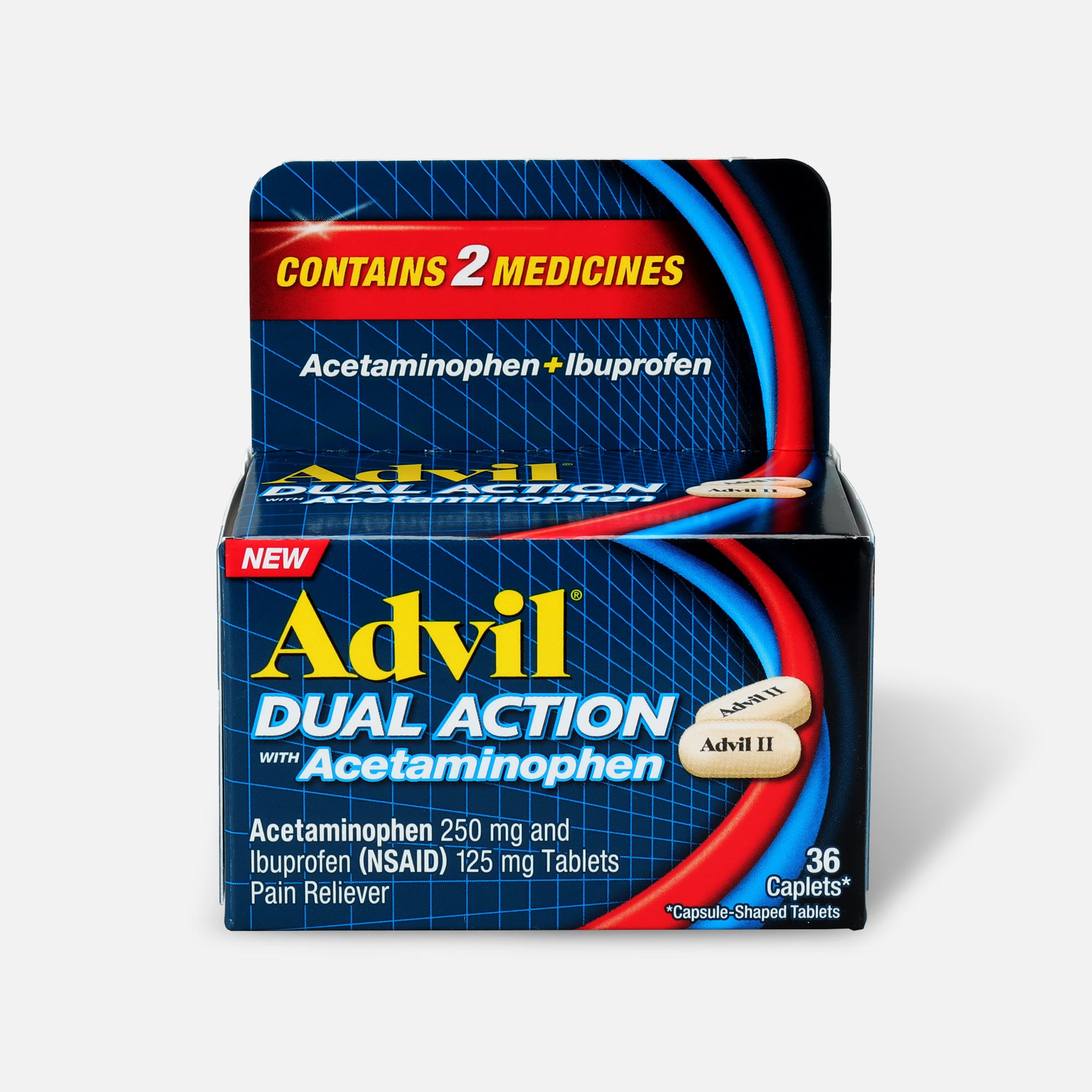 Advil Dual Action Coated Tablets, Acetaminophen + Ibuprofen, 144 ct.