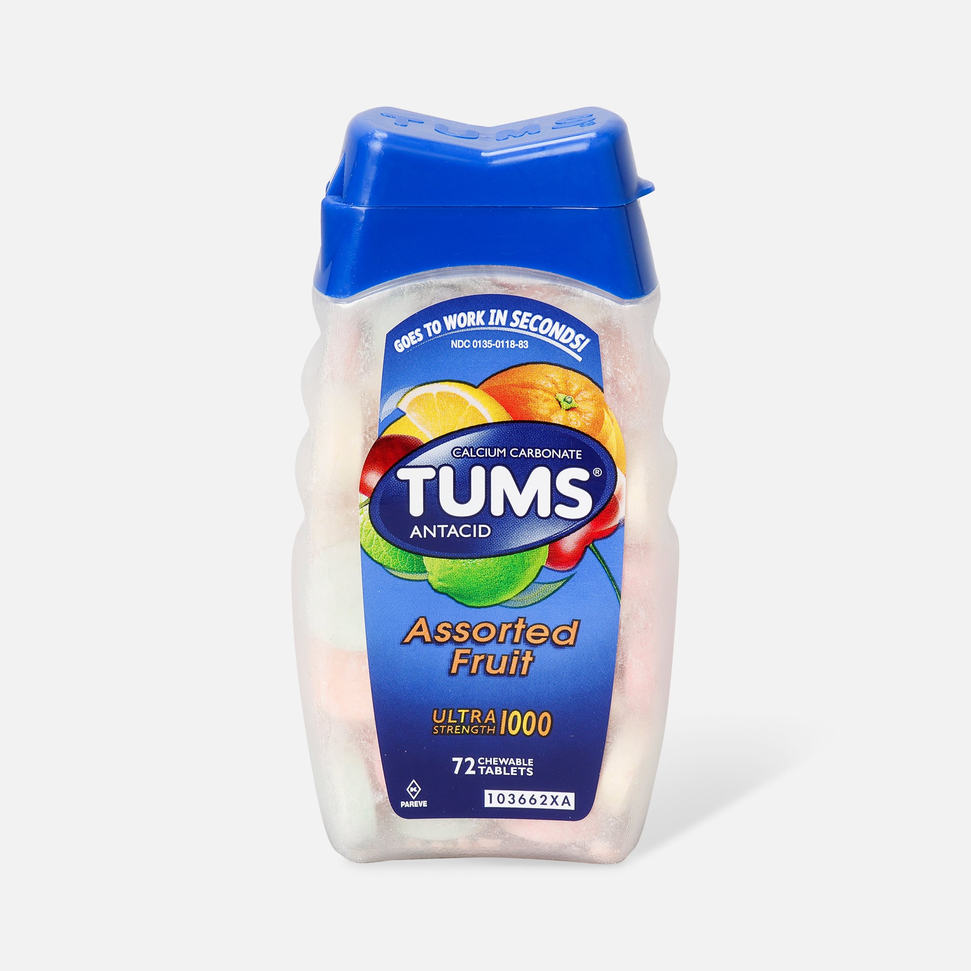 TUMS Ultra Strength Assorted Fruit Antacid Chewable Tablets for Heartburn Relief, 72 ct.