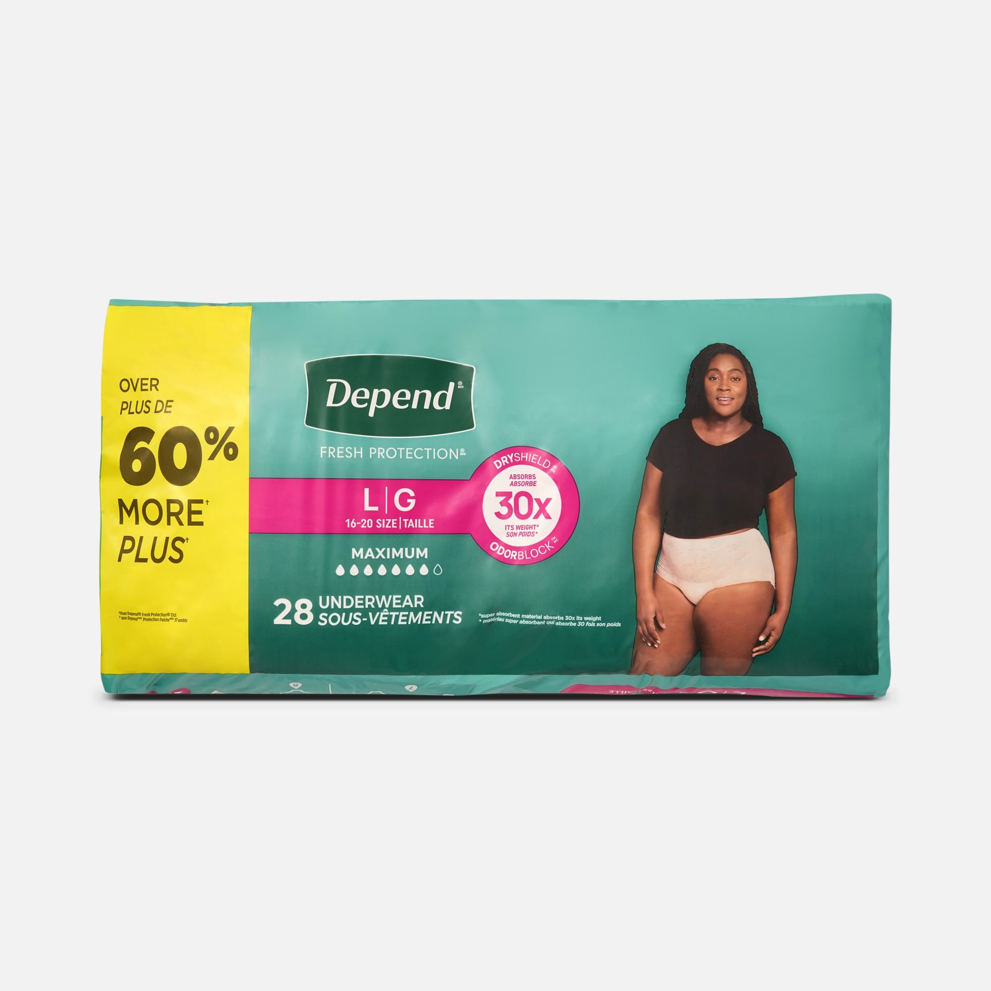 Depend Fresh Protection Adult Incontinence & Postpartum Bladder Leak Underwear for Women, Disposable, Maximum, Large, Blush, 28 ct.