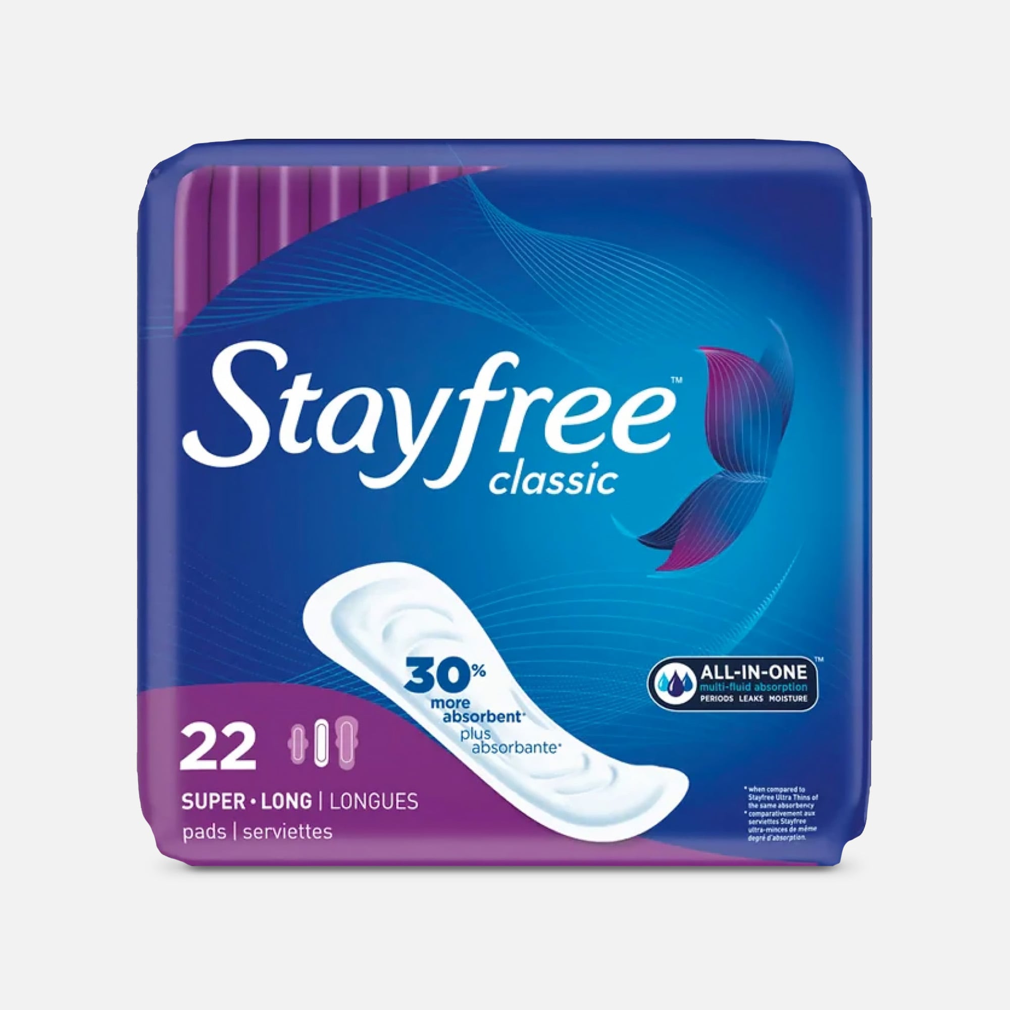 Stayfree Classic Super Long Pads, Wingless, 22 ct.
