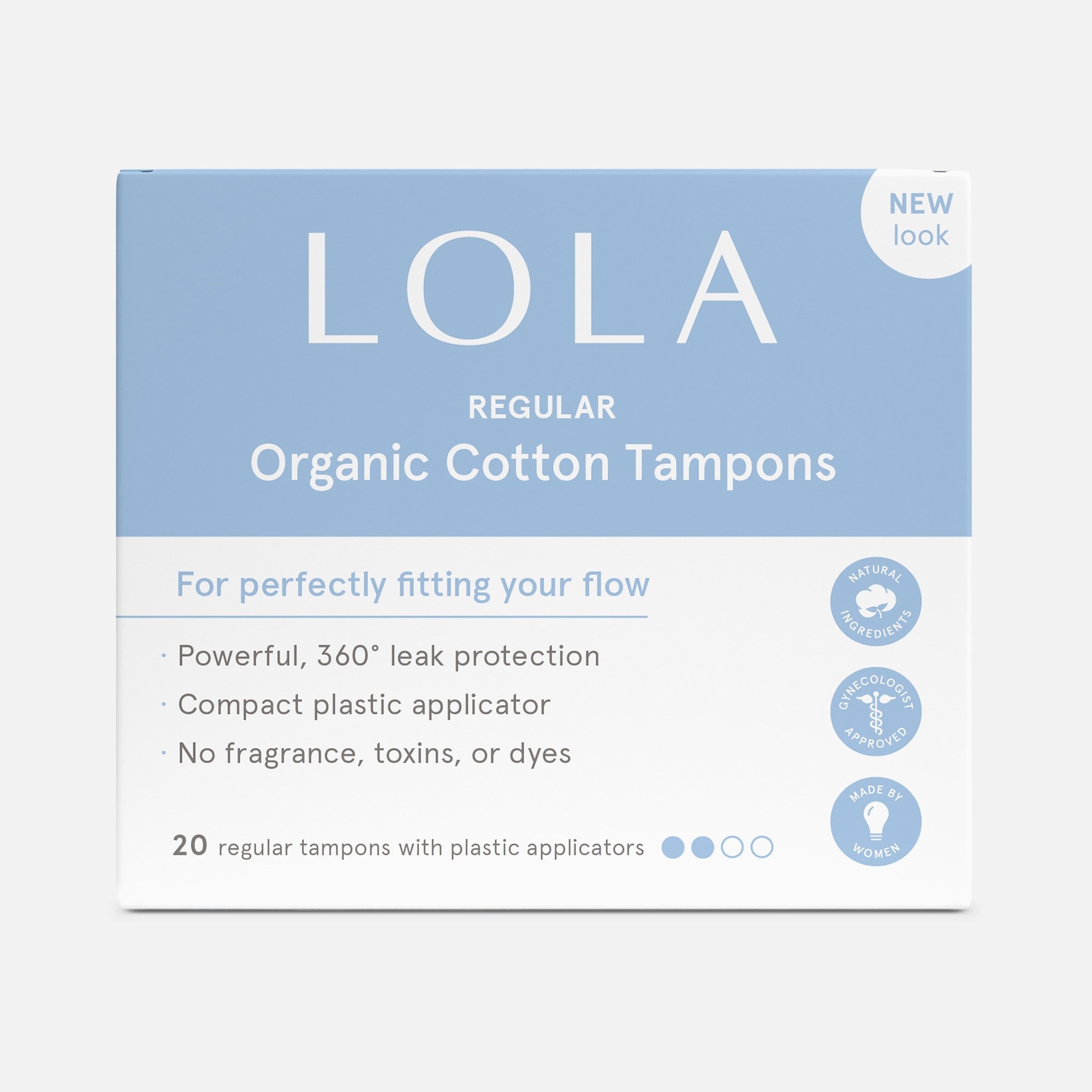LOLA Regular Tampons, Compact Plastic Applicator, 20 ct.
