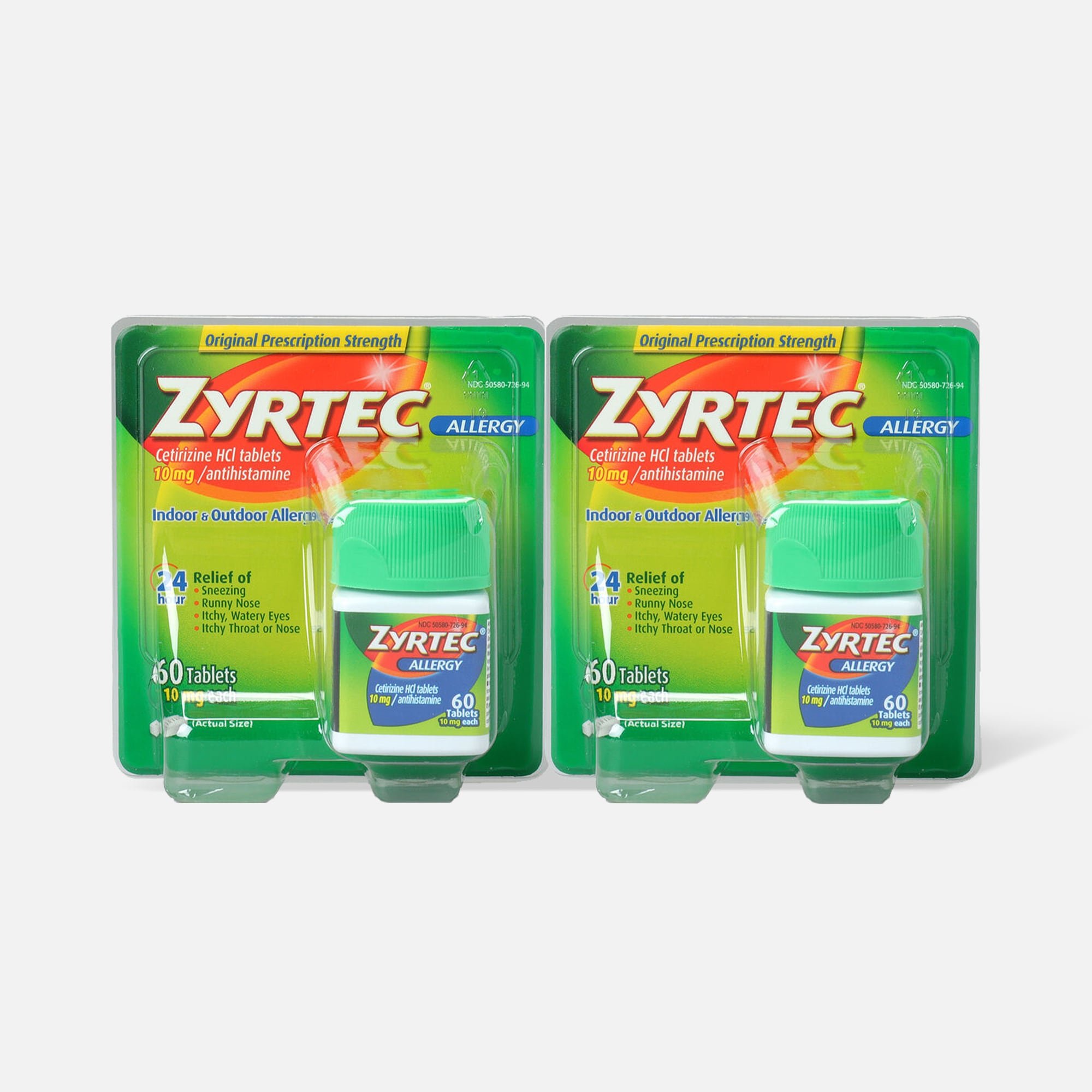 Zyrtec Adult Allergy Relief Tablets, 10mg, 60 ct. (2-Pack)